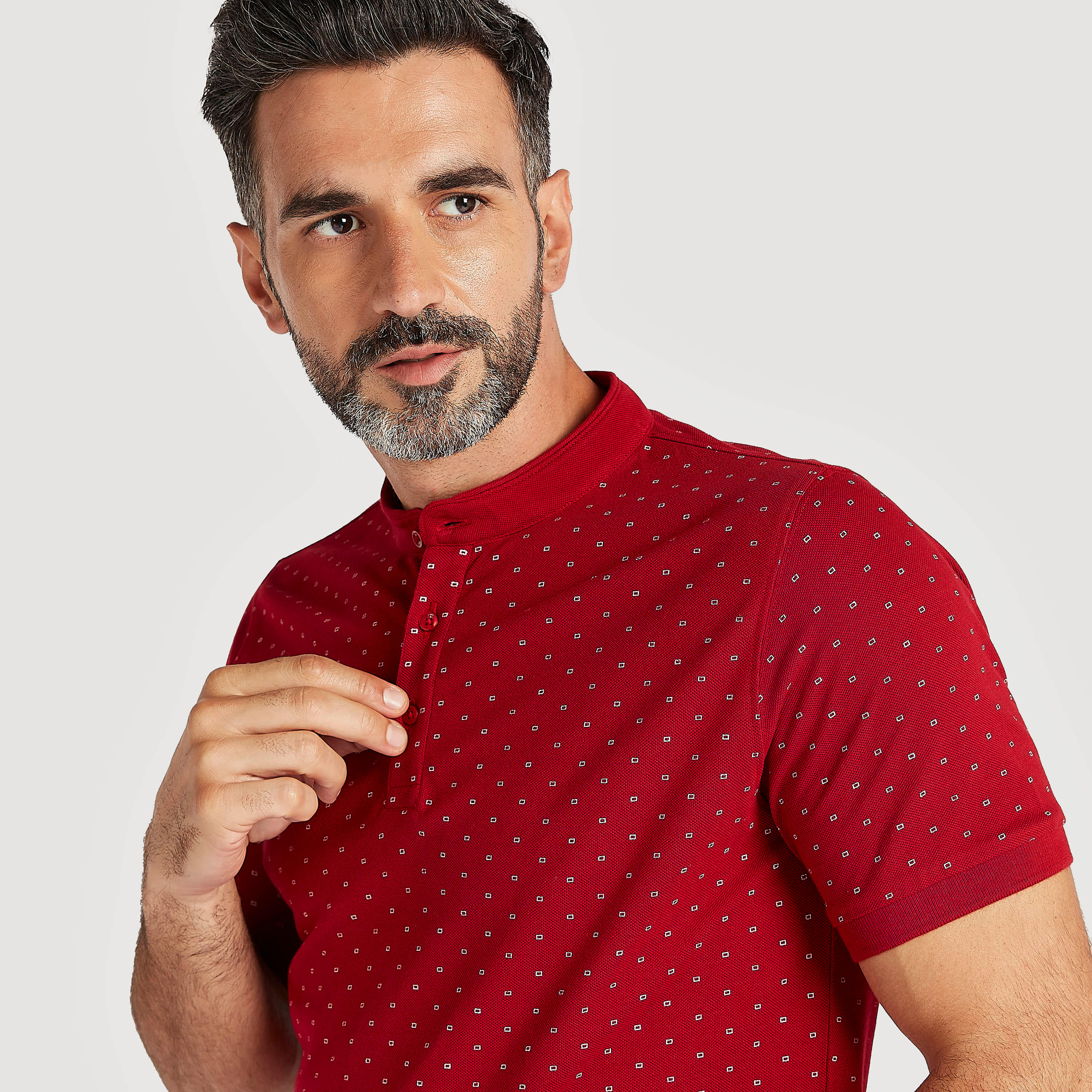 Printed Henley Neck T-shirt with Short Sleeves-men-clothing-tshirtsandpolos-polos-image-3