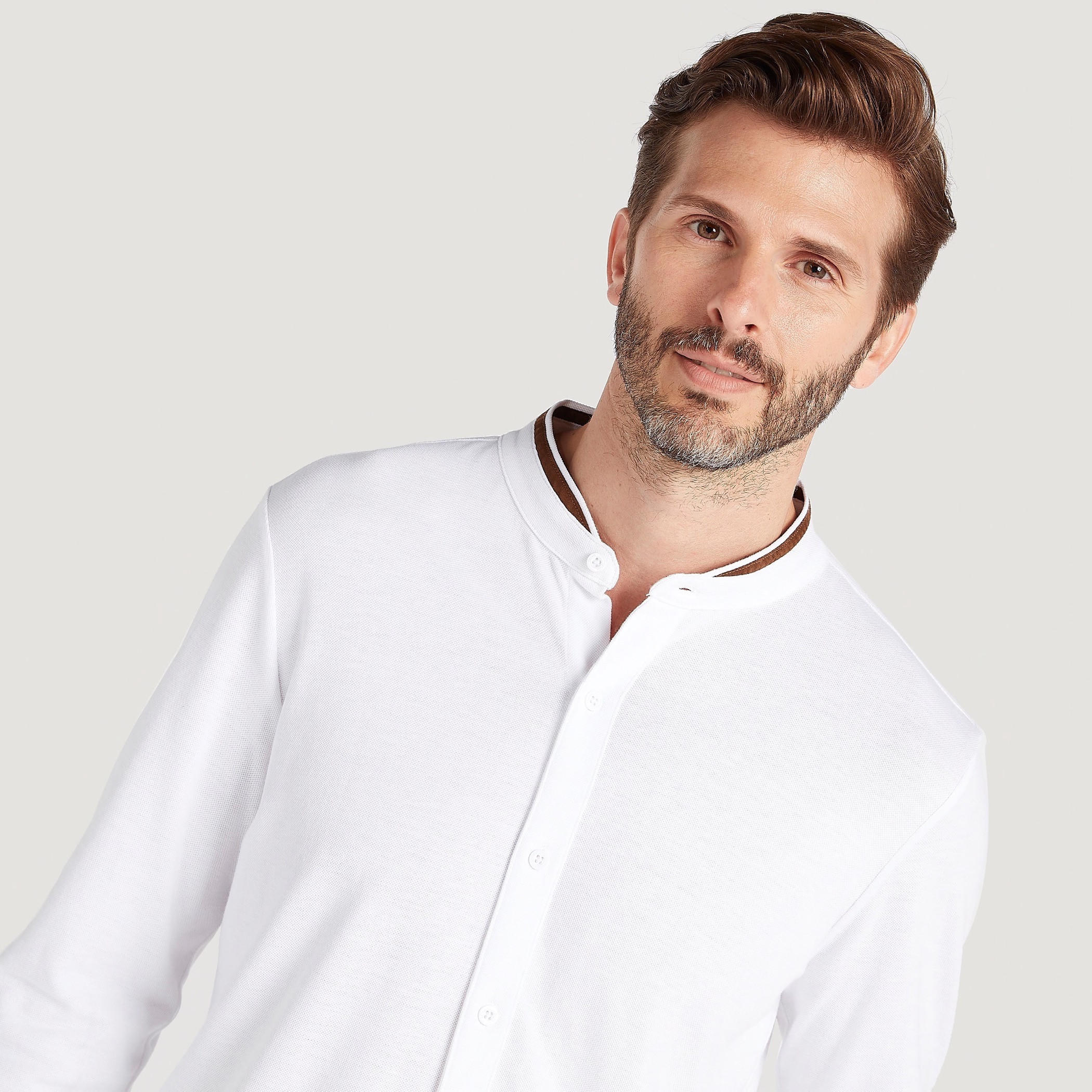 قميص سادة بقصّة سليم وياقة ماندارين وأكمام طويلة-men-clothing-shirts-image-3