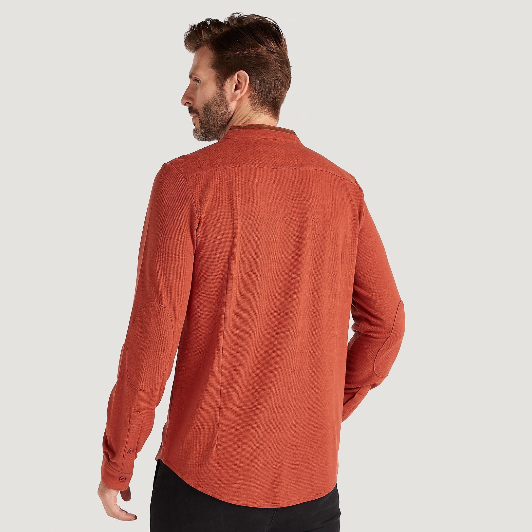Solid Slim Fit Shirt with Mandarin Neck and Long Sleeves-men-clothing-shirts-image-4