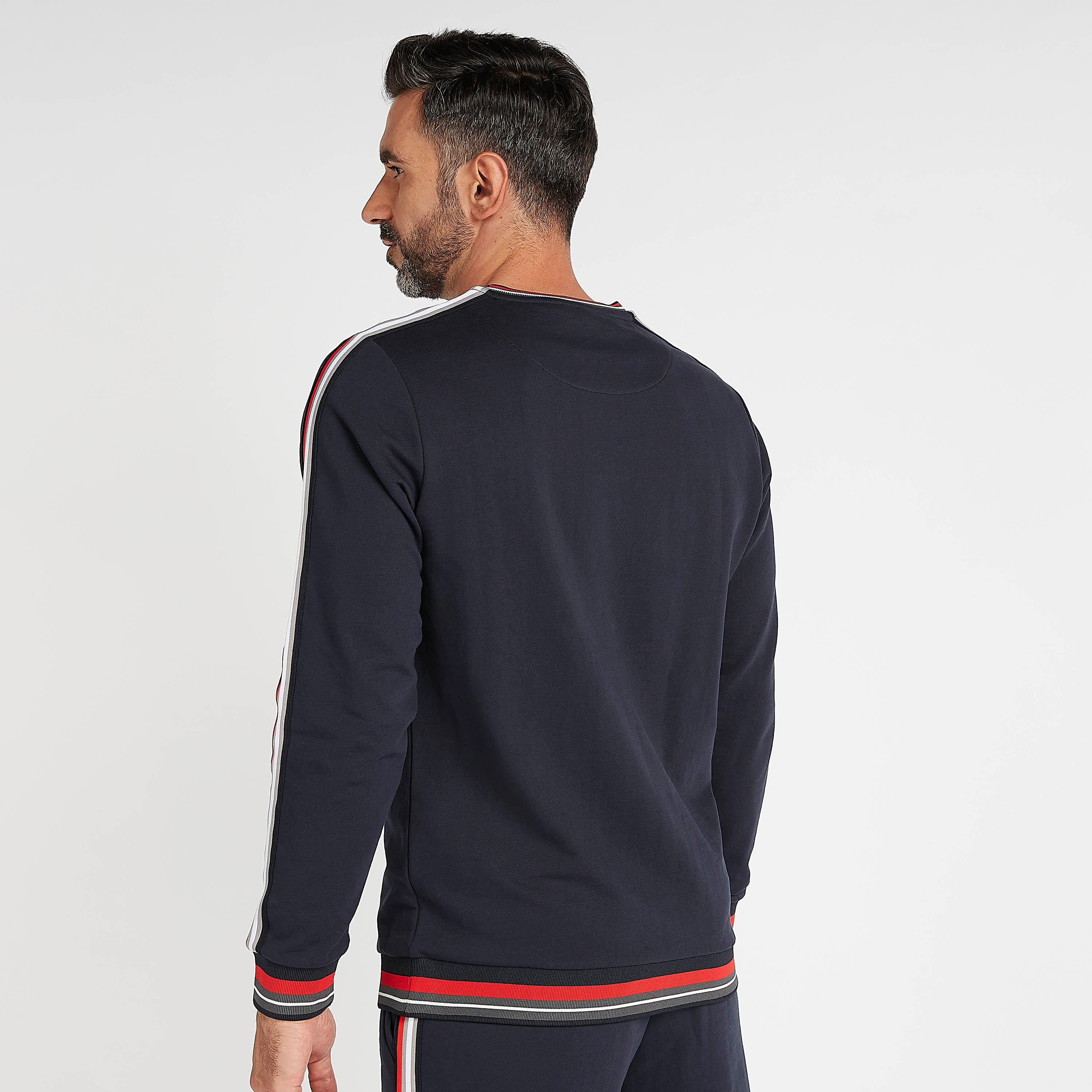 Solid Sweatshirt with Stripe Detail and Crew Neck-men-winterwear-hoodiesandsweatshirts-image-4