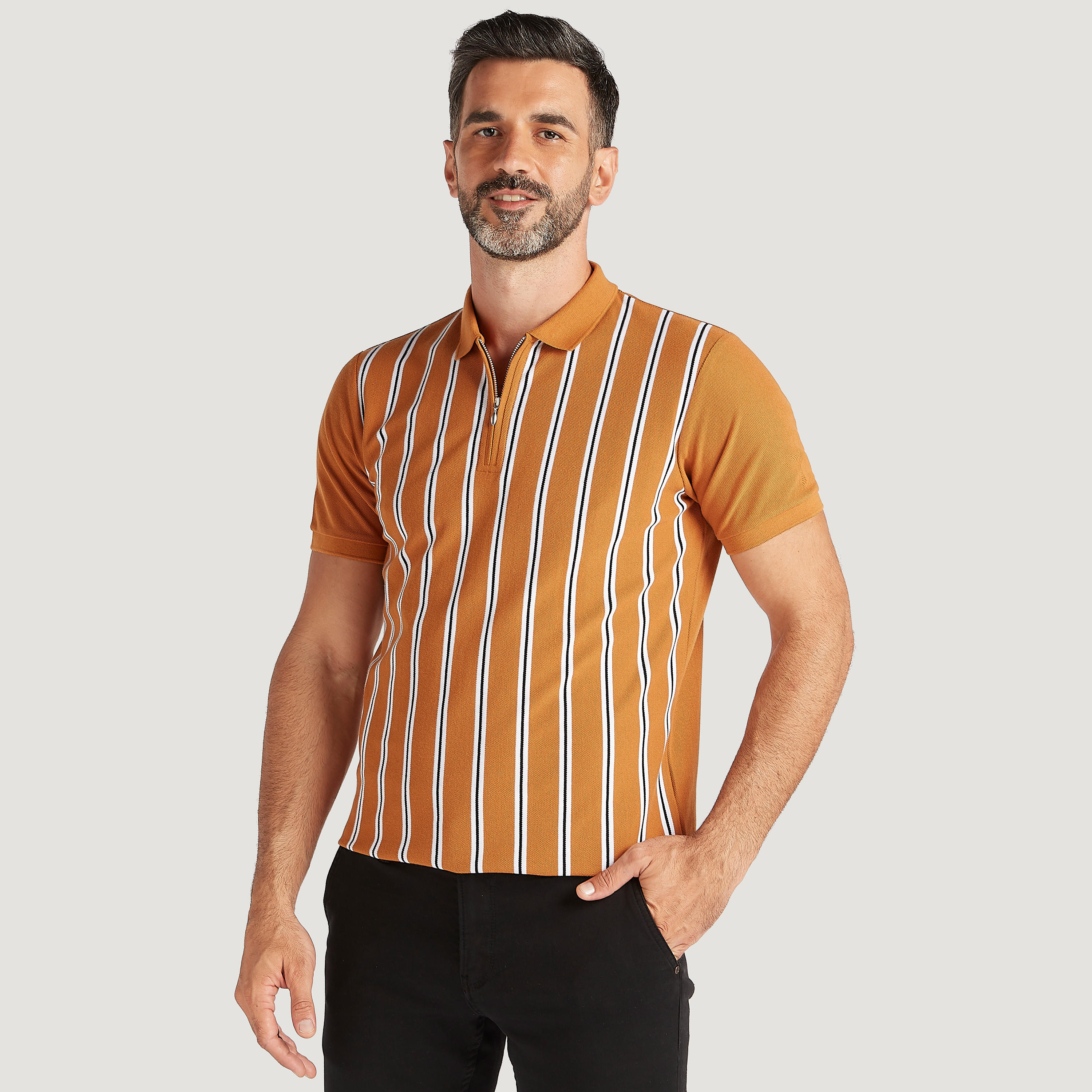 Striped Polo T-shirt with Short Sleeves-men-clothing-tshirtsandpolos-polos-image-1