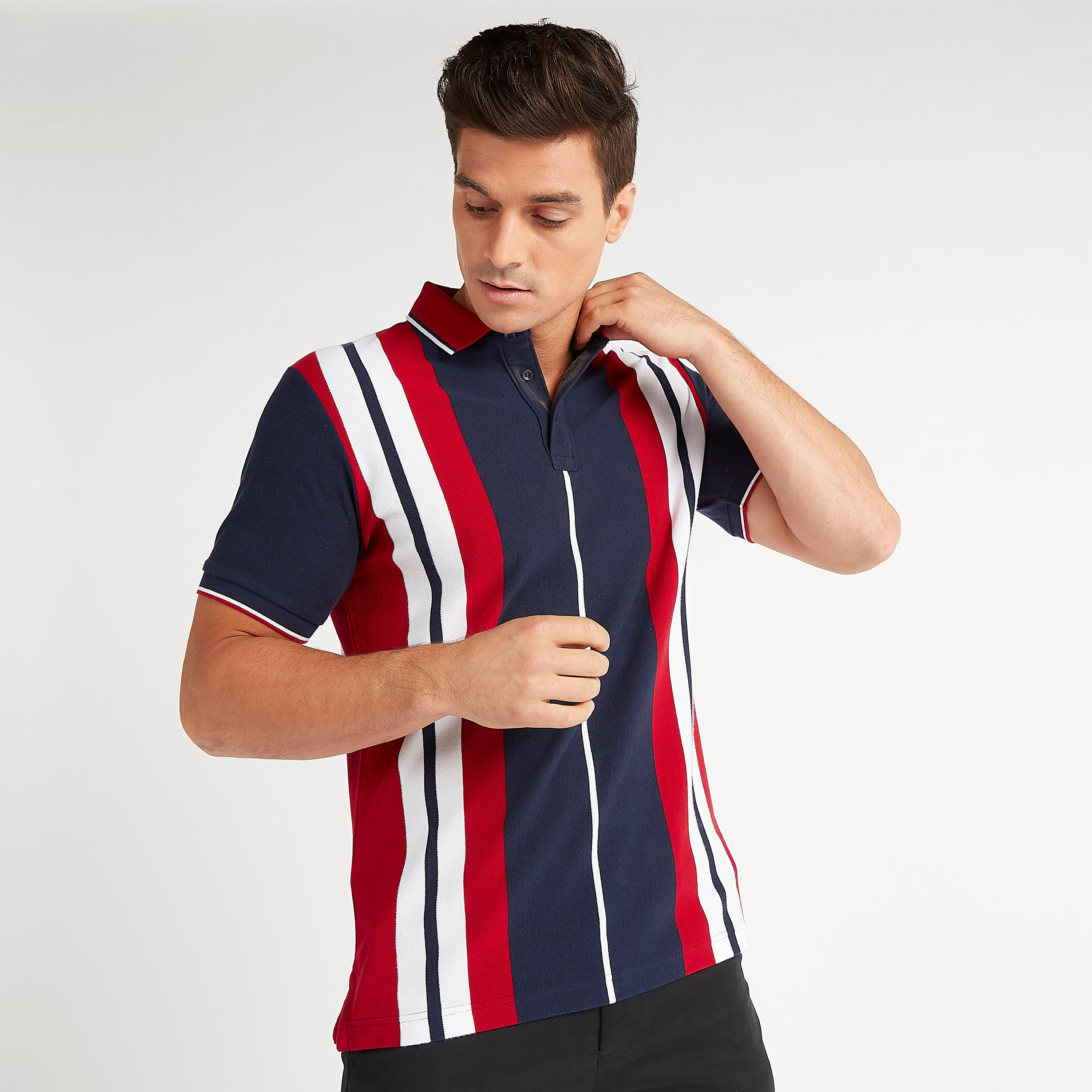 Striped Polo T-shirt with Short Sleeves-men-clothing-tshirtsandpolos-polos-image-1