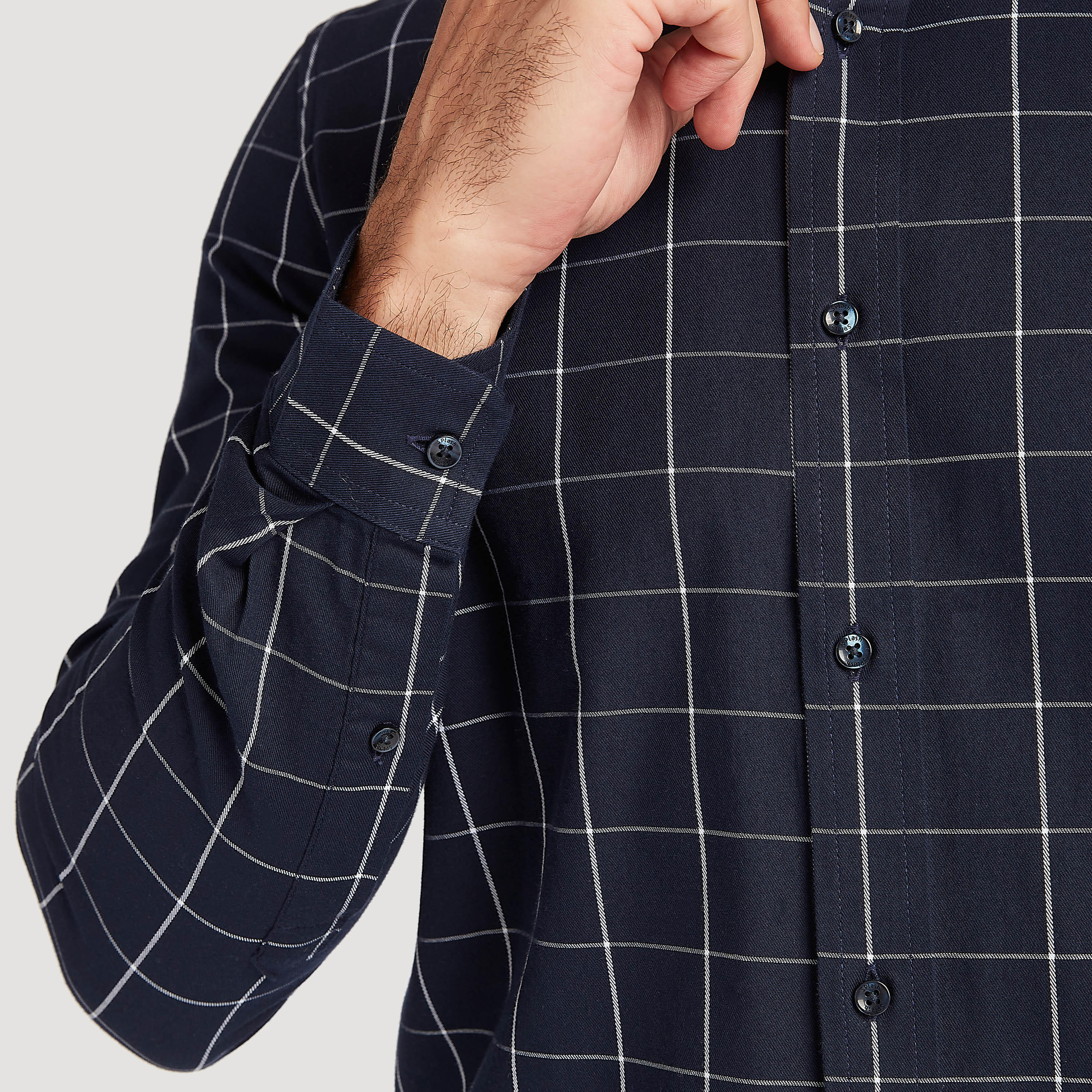 Slim Fit Checked Button Down Shirt with Long Sleeves-men-clothing-shirts-image-3