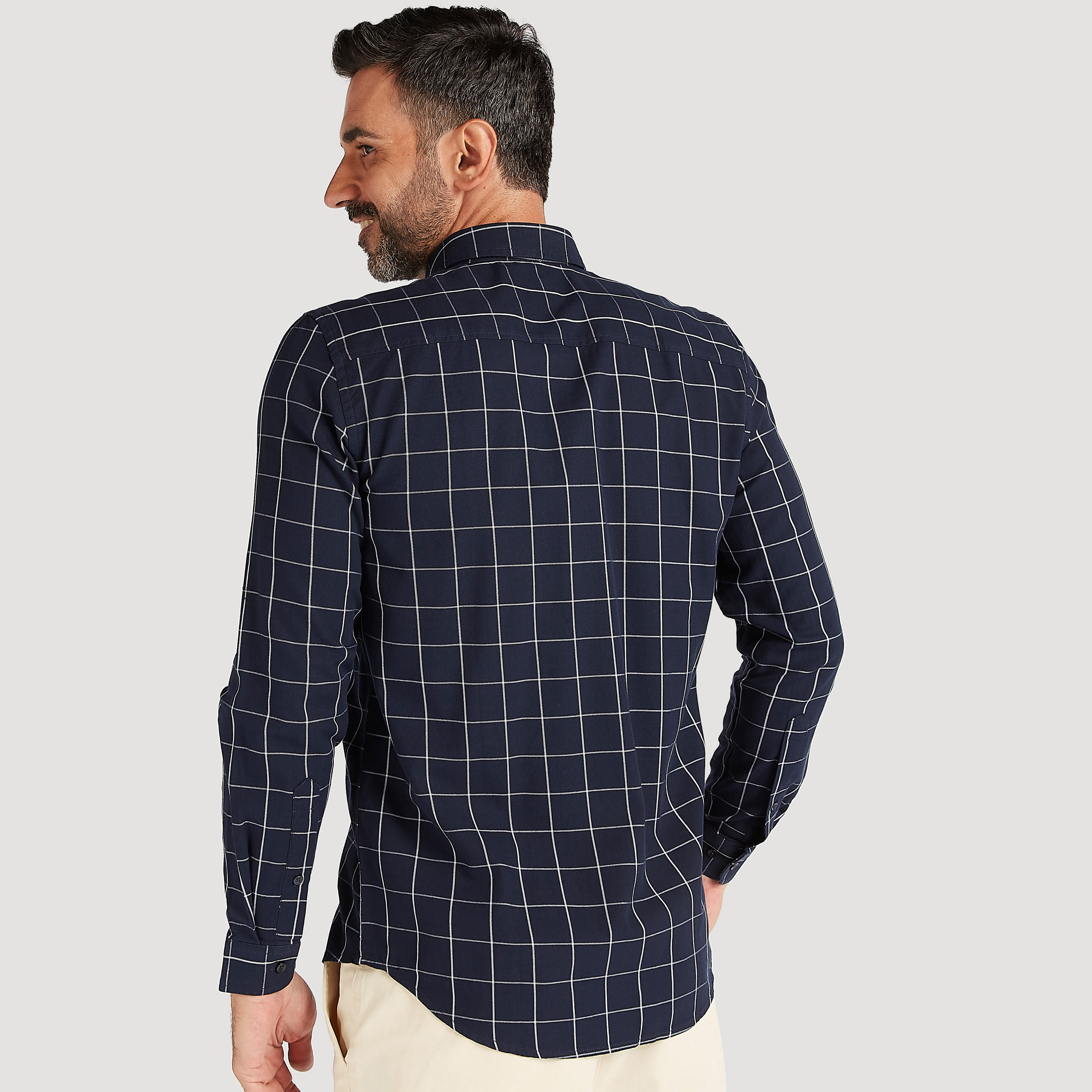 Slim Fit Checked Button Down Shirt with Long Sleeves-men-clothing-shirts-image-4