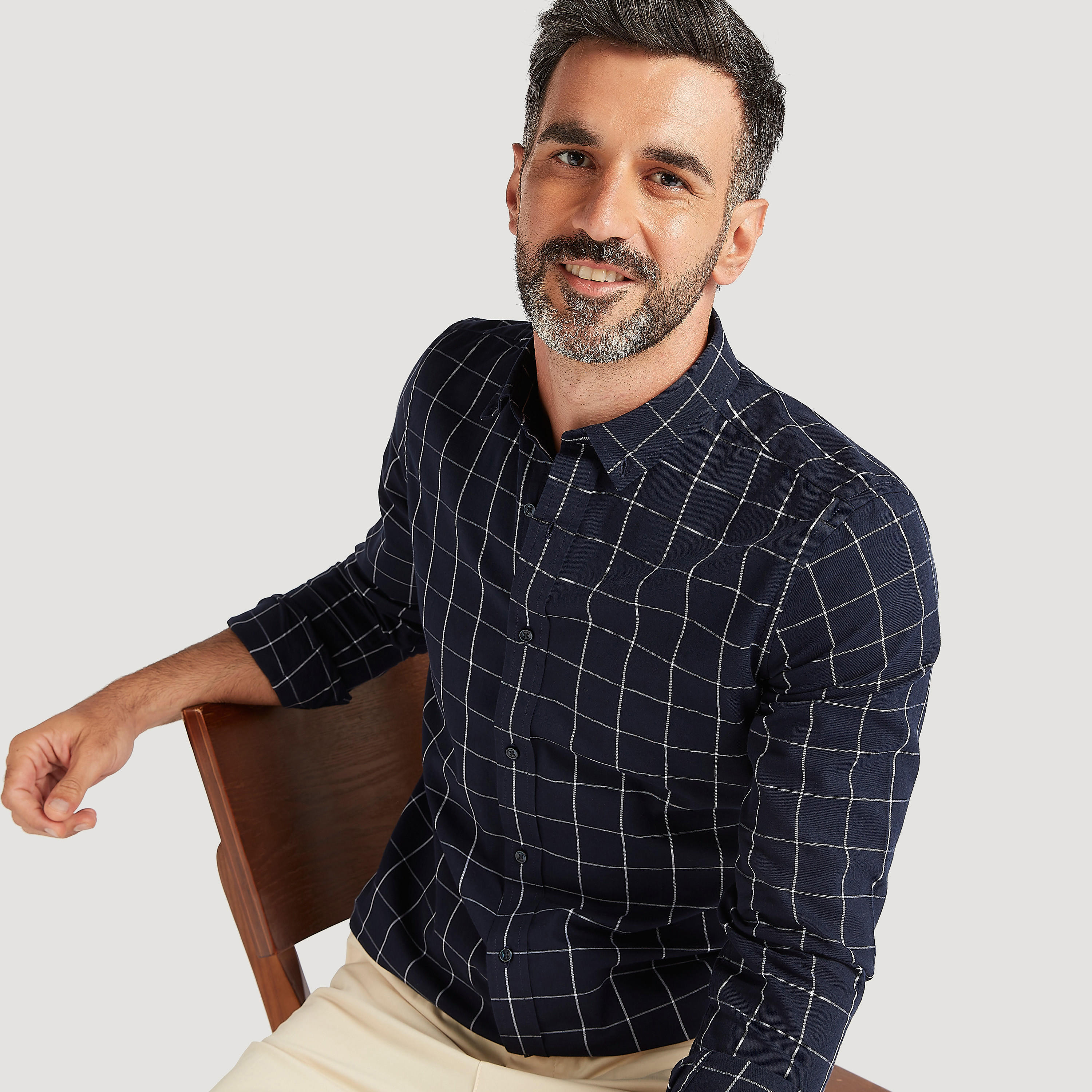 Slim Fit Checked Button Down Shirt with Long Sleeves-men-clothing-shirts-image-6