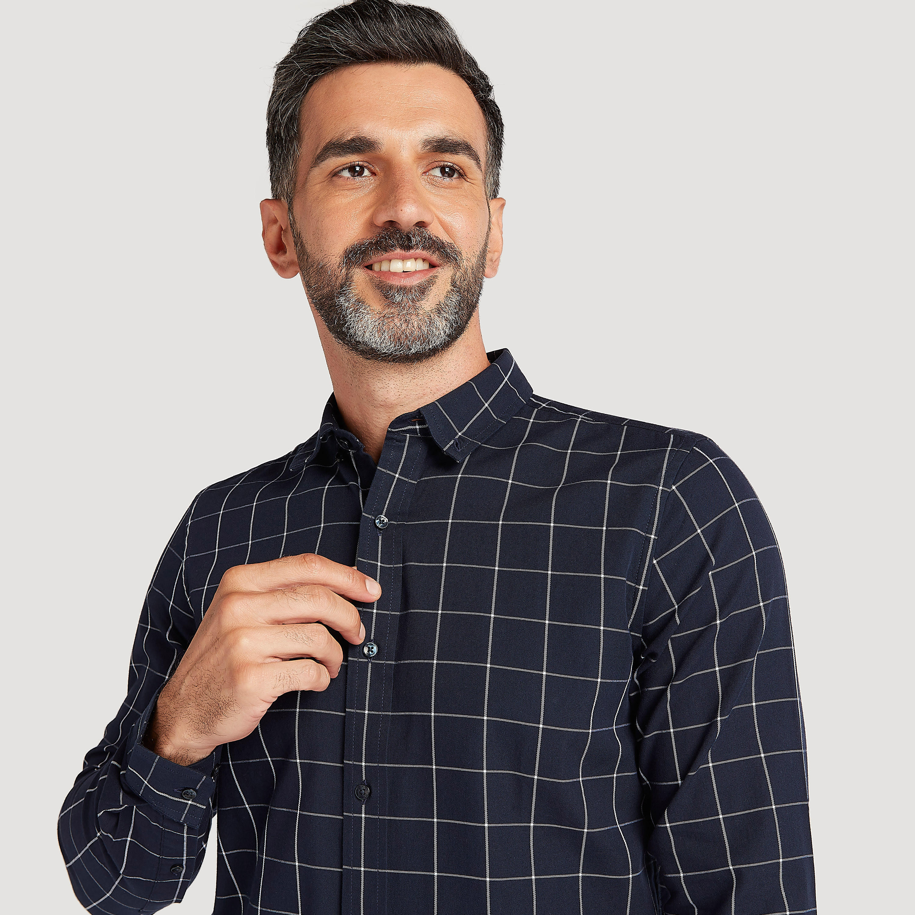 Slim Fit Checked Button Down Shirt with Long Sleeves-men-clothing-shirts-image-7