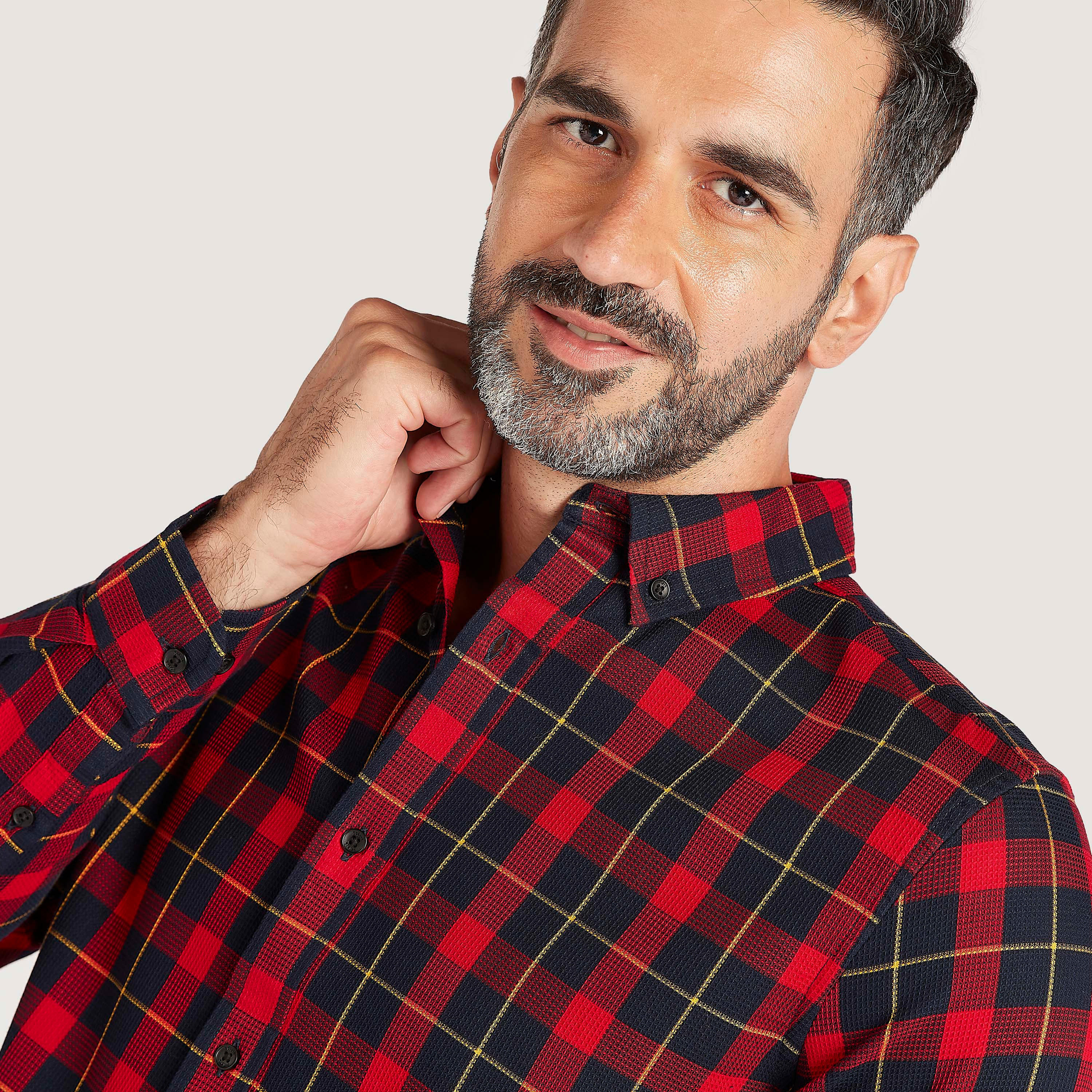 Slim Fit Checked Button Down Shirt with Long Sleeves-men-clothing-shirts-image-3