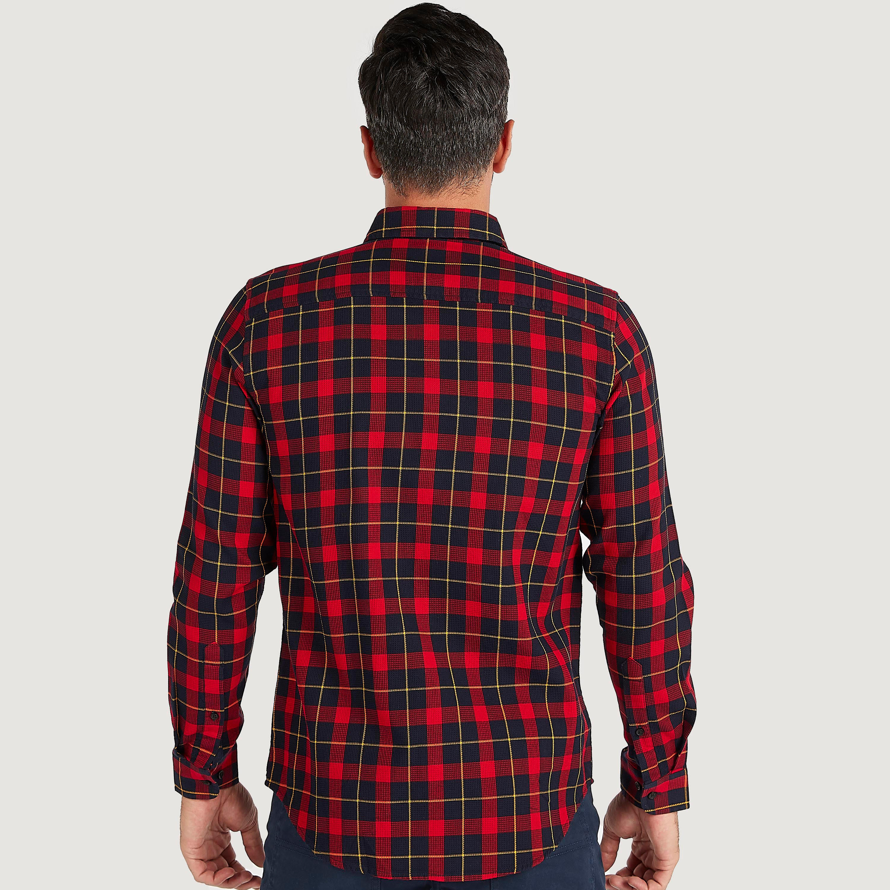 Slim Fit Checked Button Down Shirt with Long Sleeves-men-clothing-shirts-image-4