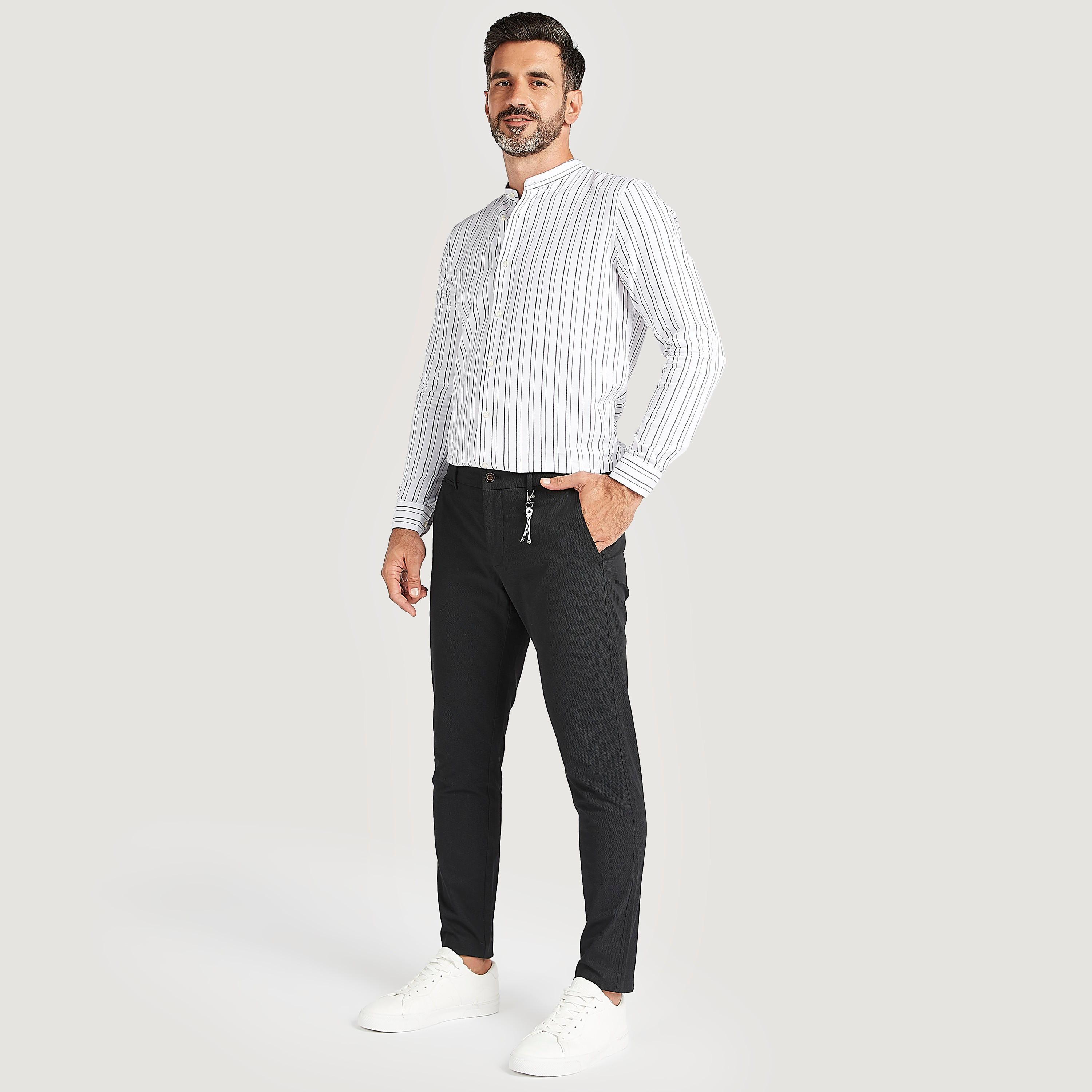 قميص مخطّط بأكمام طويلة وياقة ماندارين-men-clothing-shirts-image-2