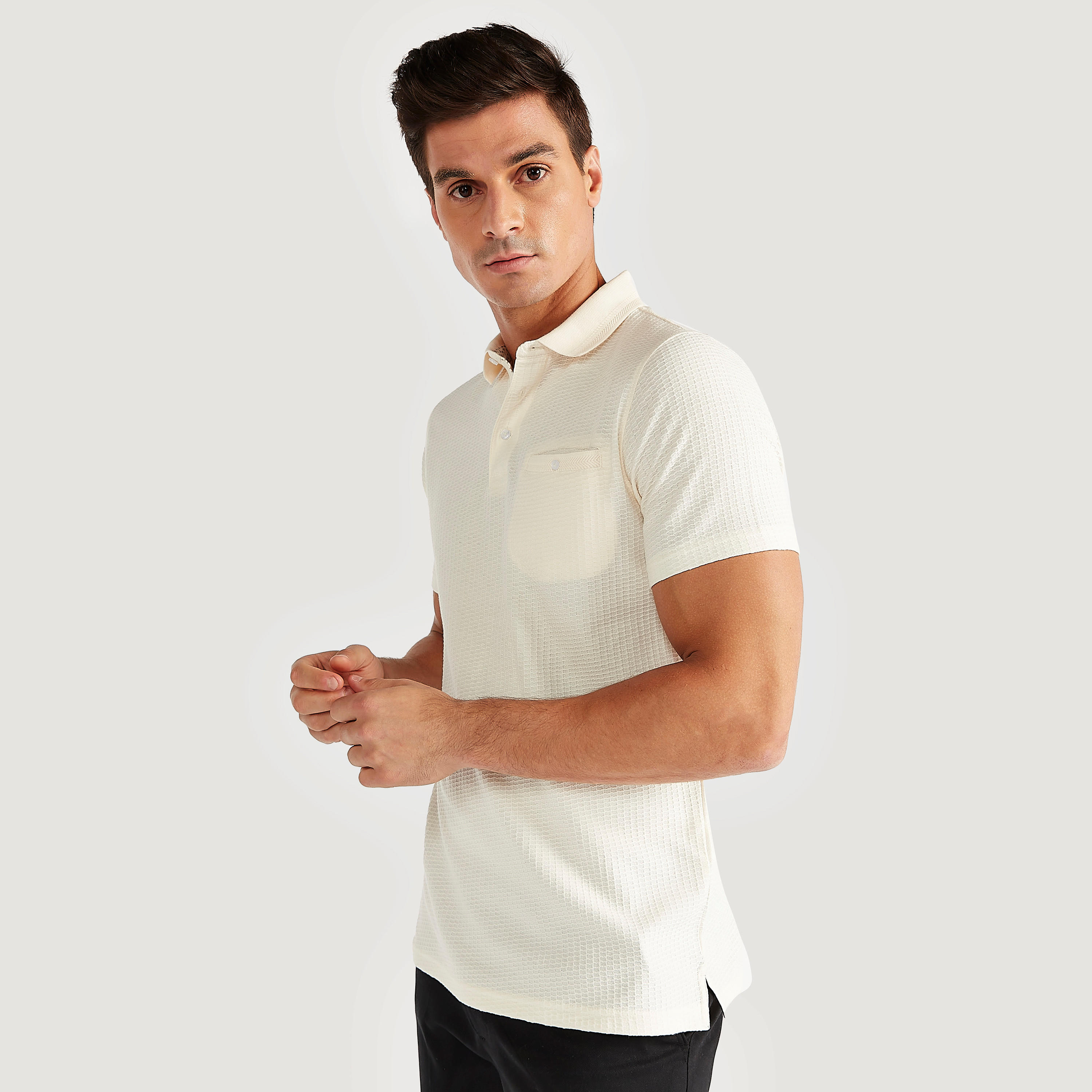 Textured Polo T-shirt with Chest Pocket-men-clothing-tshirtsandpolos-polos-image-1
