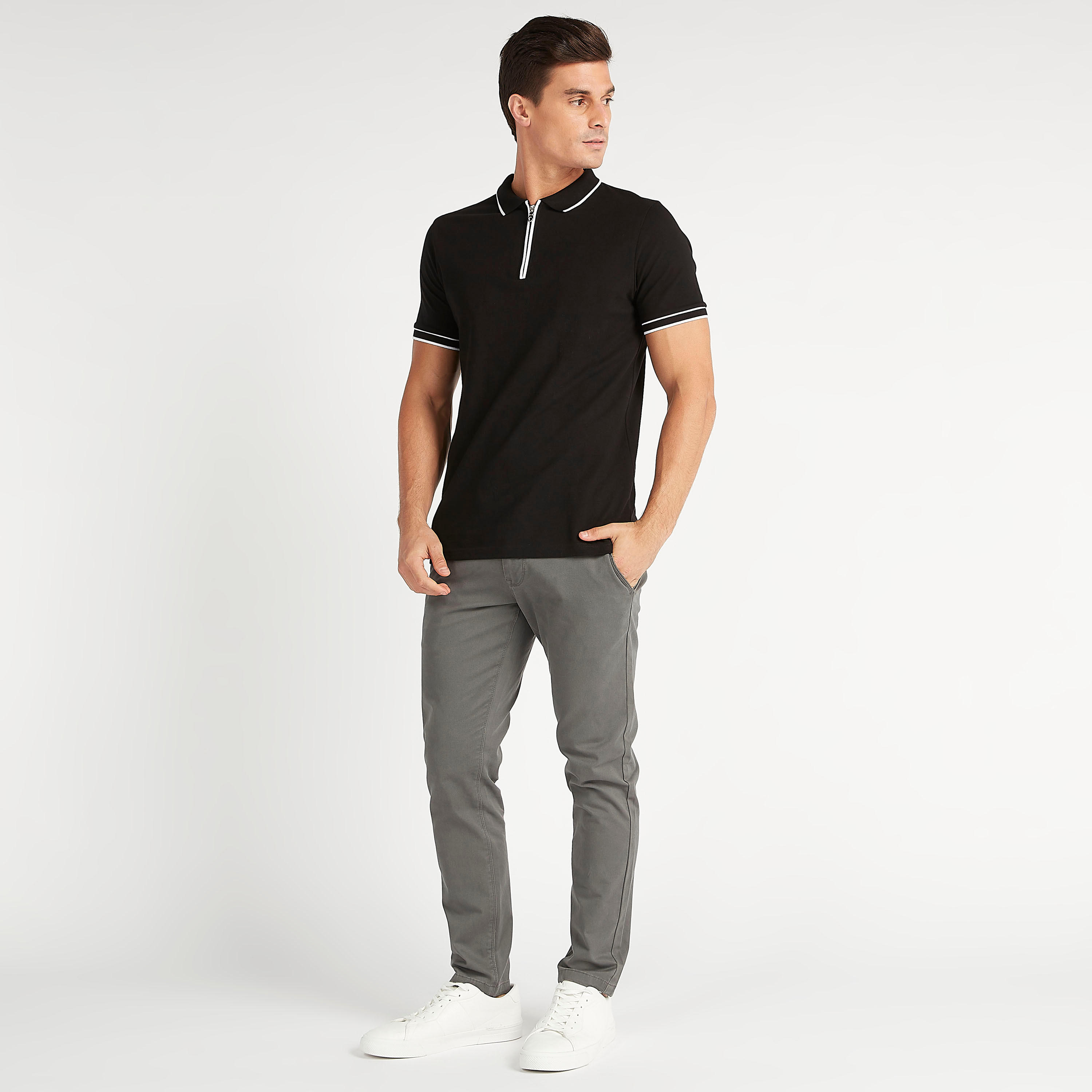 Solid Polo T-shirt with Zipper Placket and Short Sleeves-men-clothing-tshirtsandpolos-polos-image-3