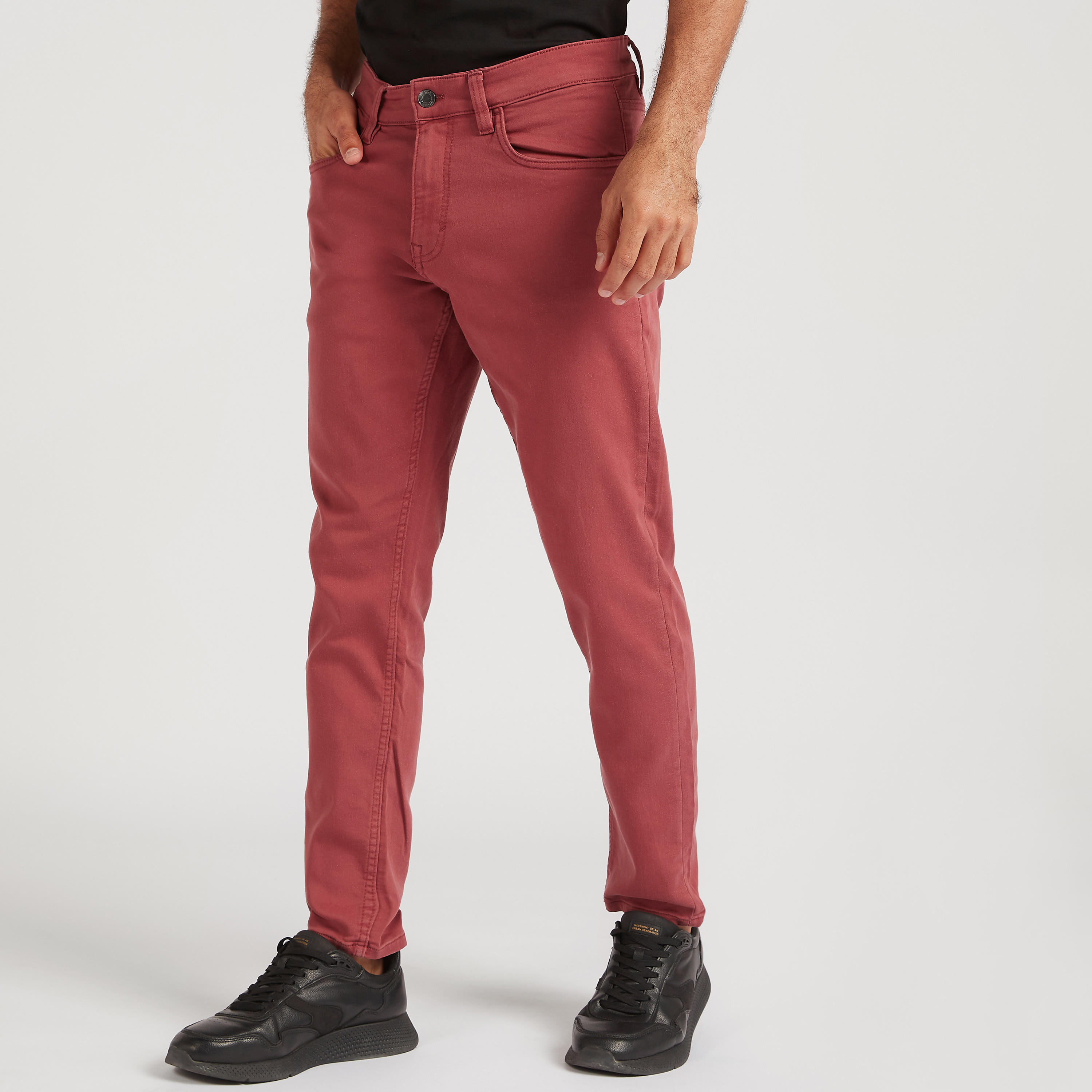 Solid Trousers with Button Closure and Pockets-men-clothing-bottoms-trousersandchinos-trousers-image-5