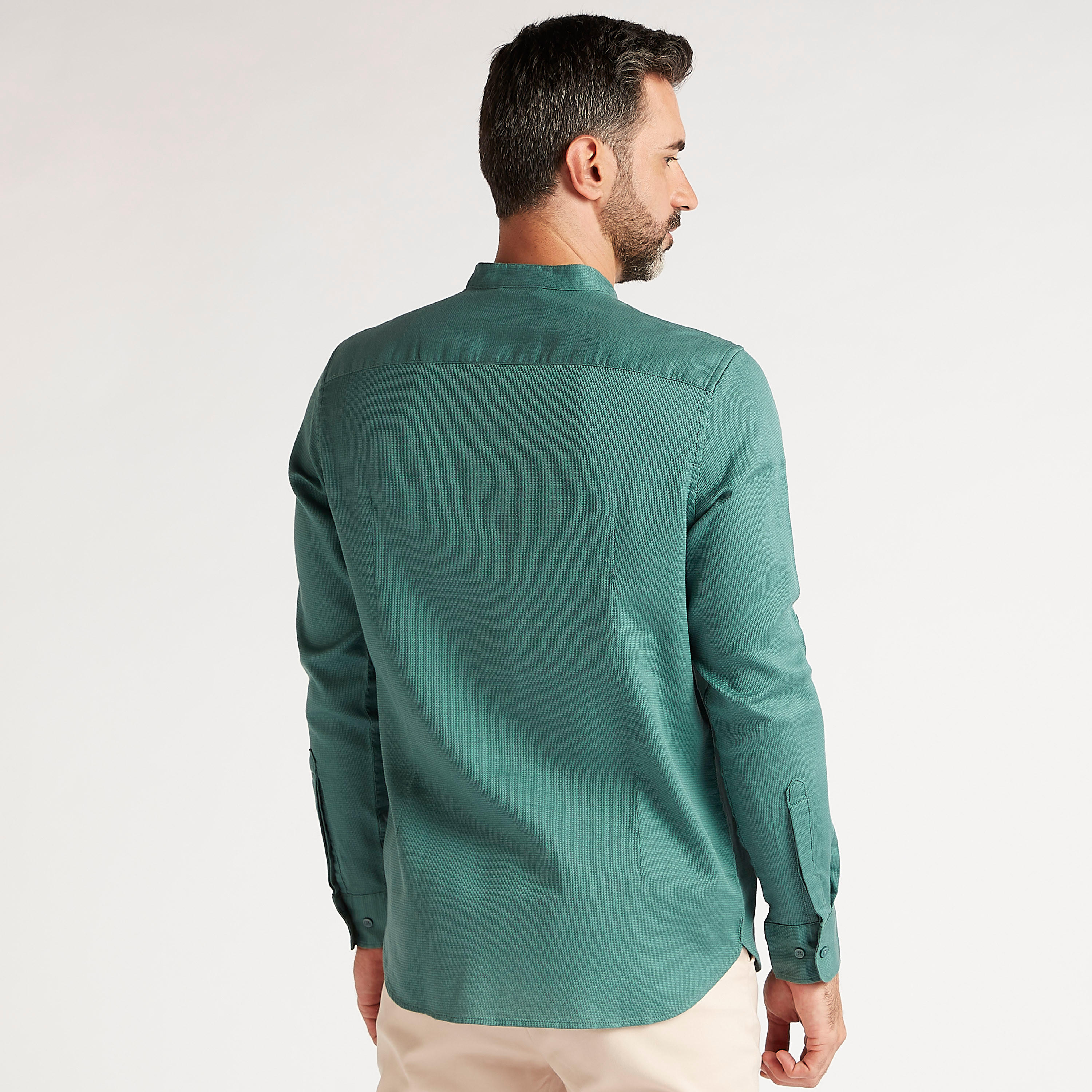 قميص بارز الملمس بياقة ماندارين وأكمام طويلة-men-clothing-shirts-image-7