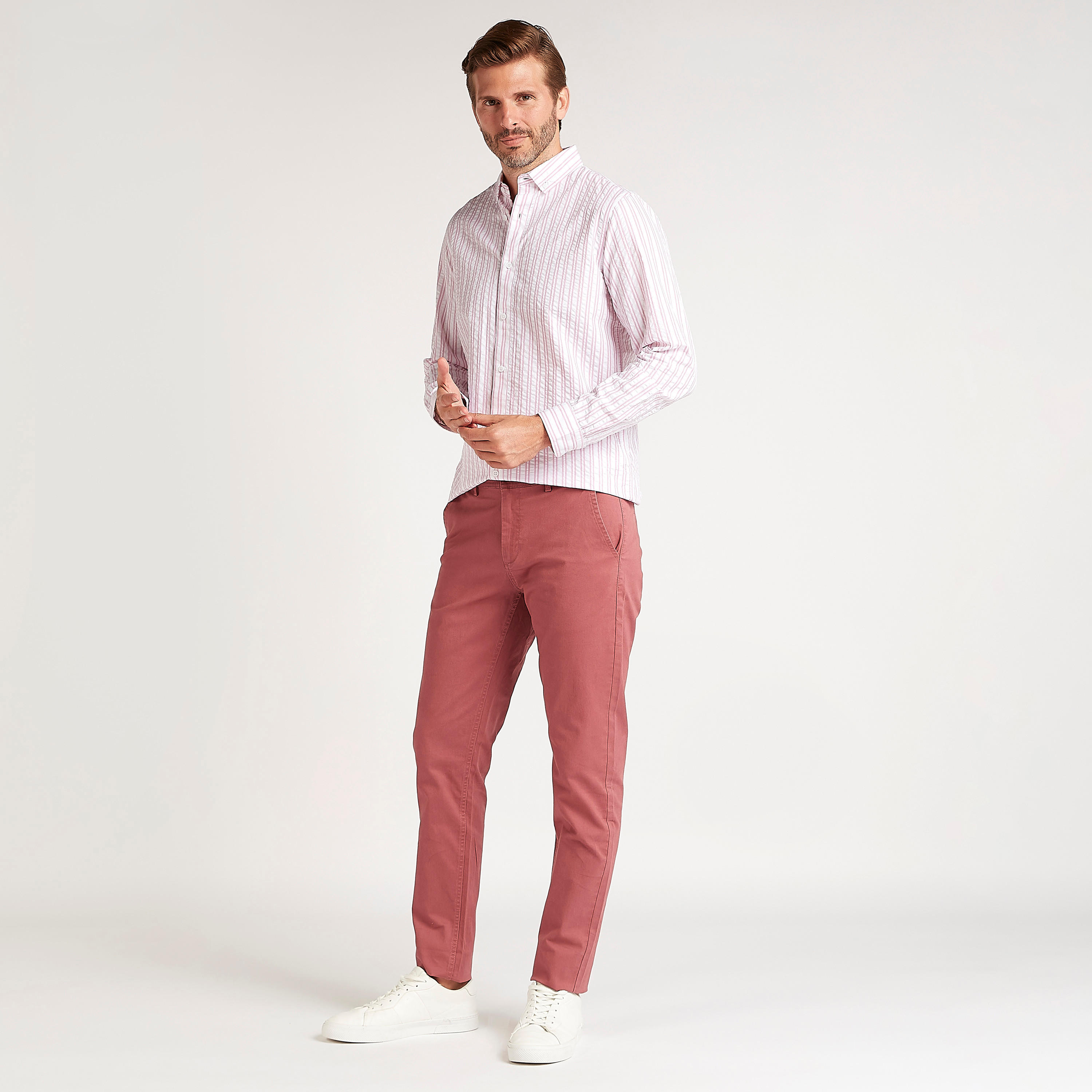 Striped Slim Fit Button Down Shirt with Long Sleeves-men-clothing-shirts-image-2