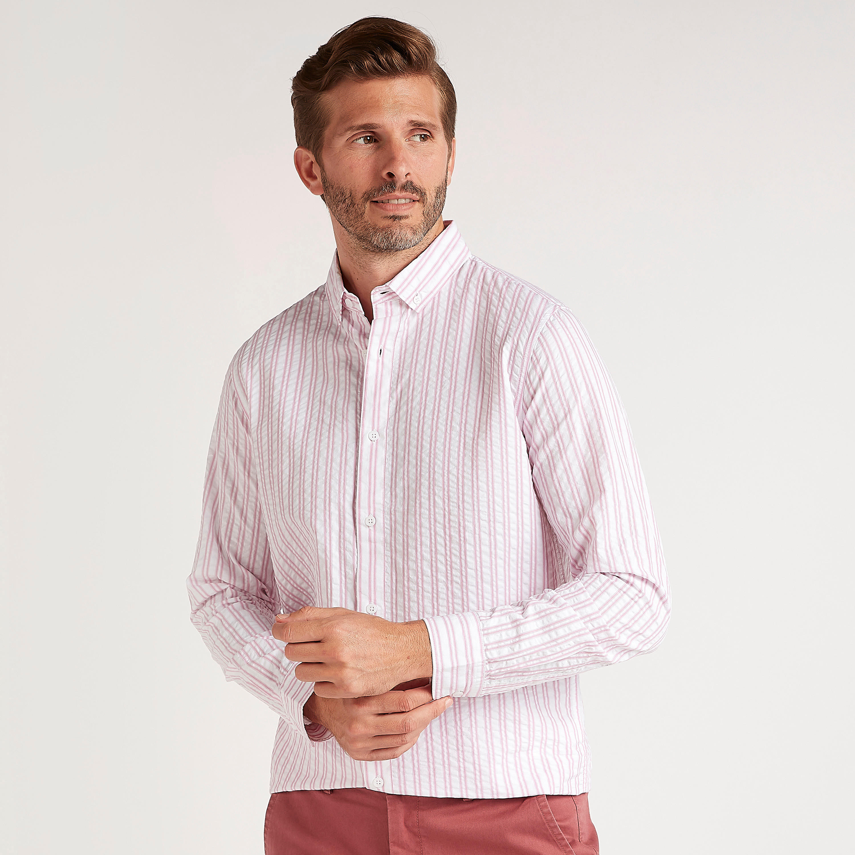 Striped Slim Fit Button Down Shirt with Long Sleeves-men-clothing-shirts-image-5