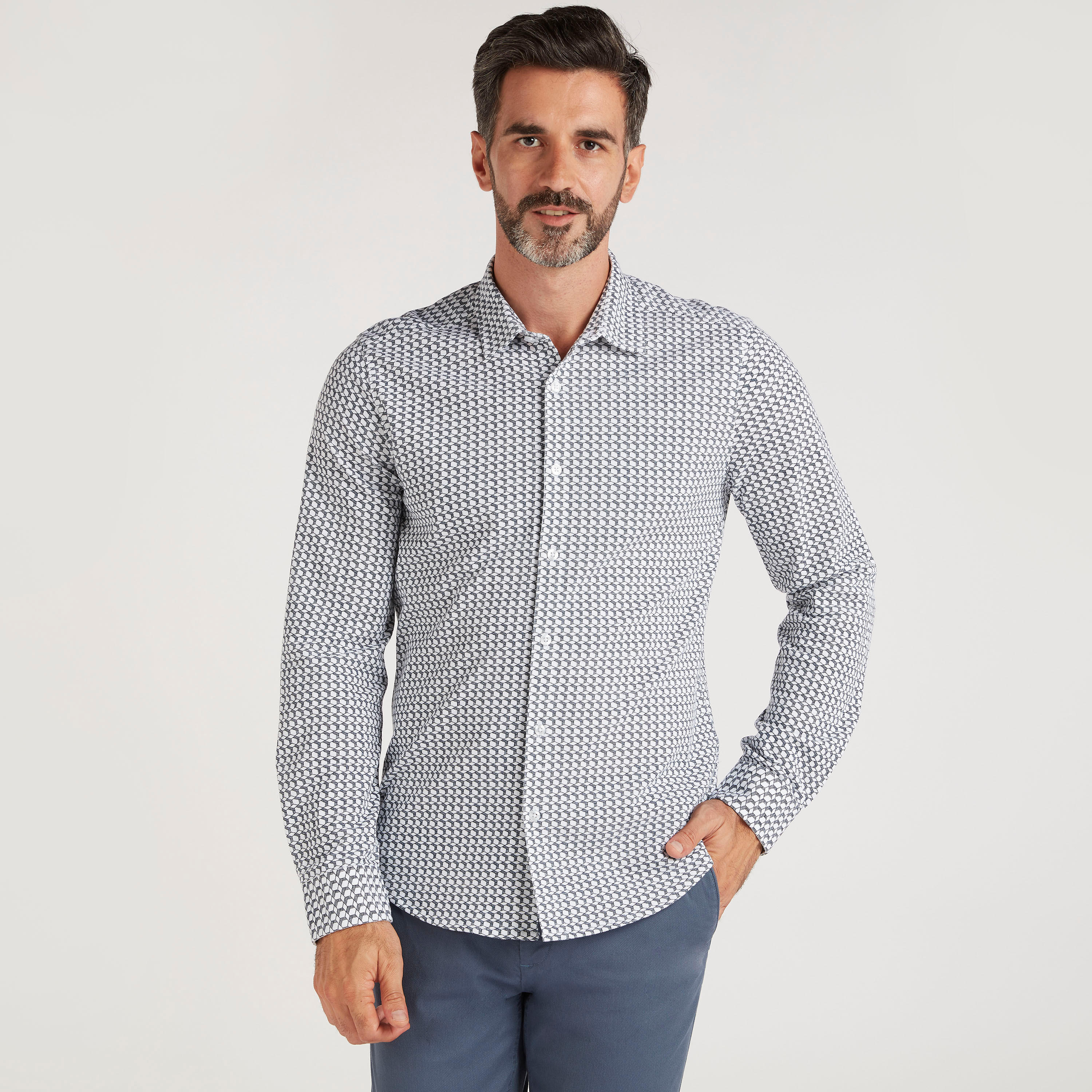 قميص سليم كاروهات بياقة عاديّة وأكمام طويلة-men-clothing-shirts-image-1