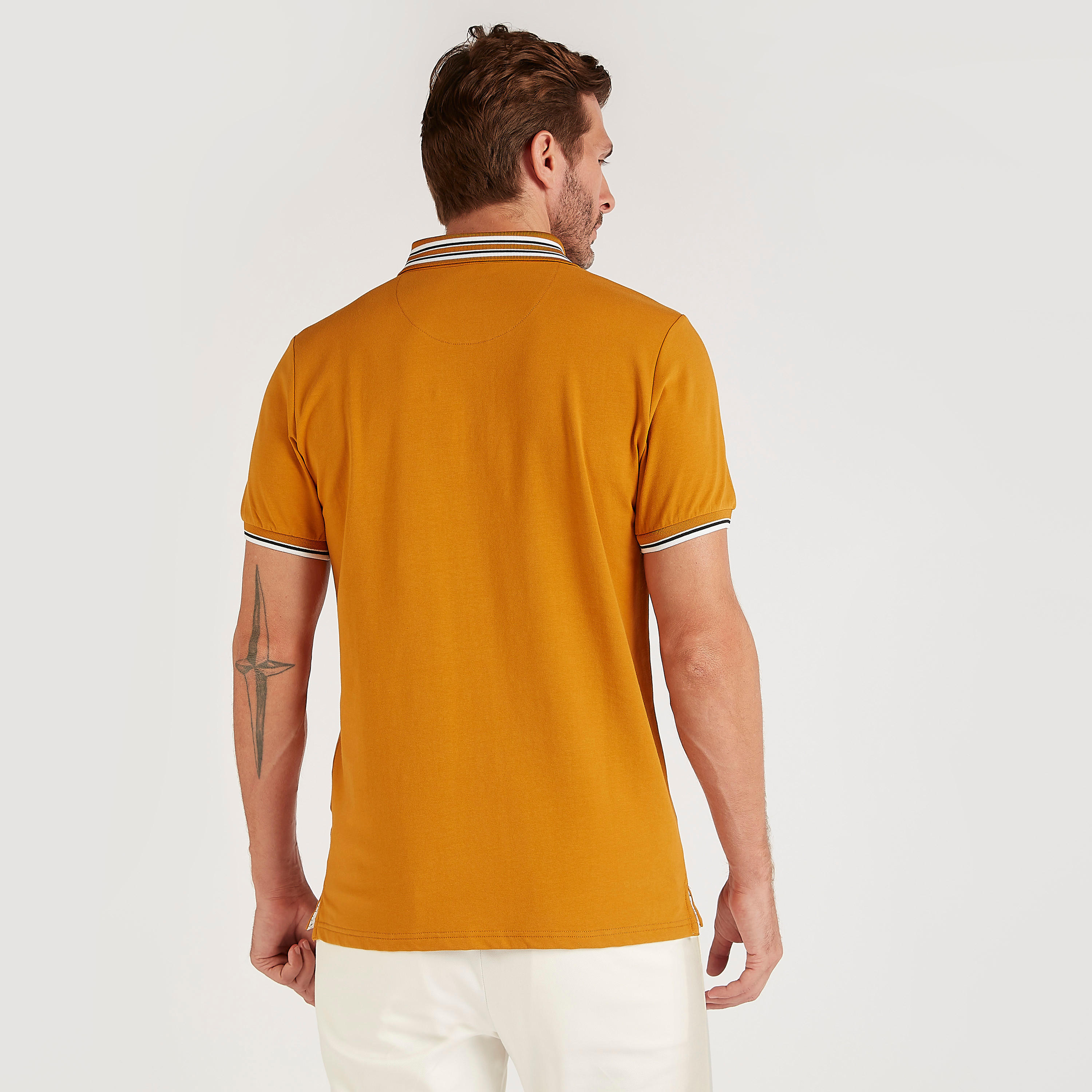 Solid Polo T-shirt with Striped Short Sleeves-men-clothing-tshirtsandpolos-polos-image-4
