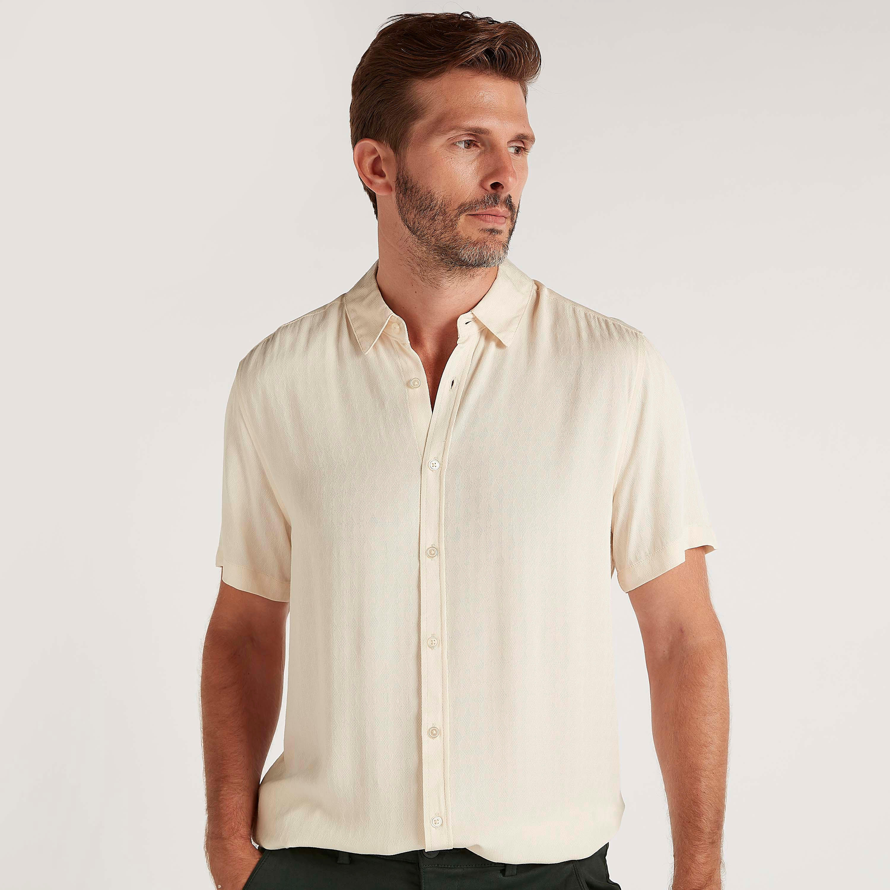 Textured Button Up Shirt with Short Sleeves-men-clothing-shirts-image-1