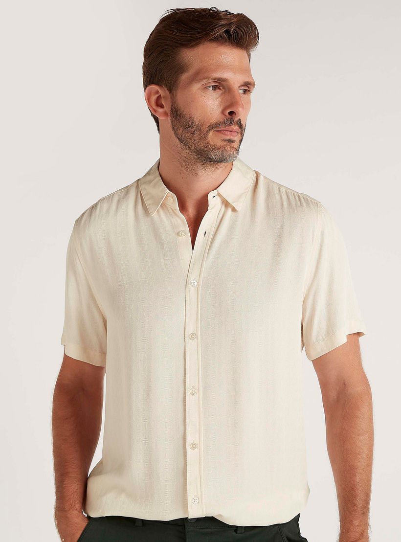 Textured Button Up Shirt with Short Sleeves-men-clothing-shirts-image-1
