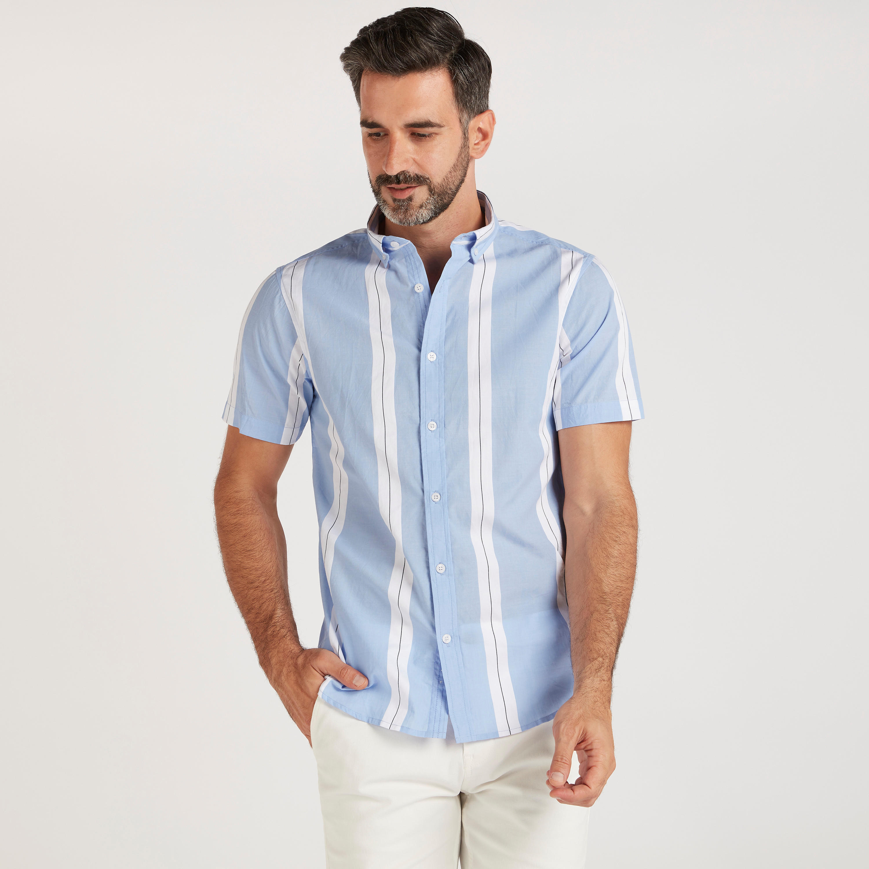 قميص مقلّم بأكمام قصيرة-men-clothing-shirts-image-1