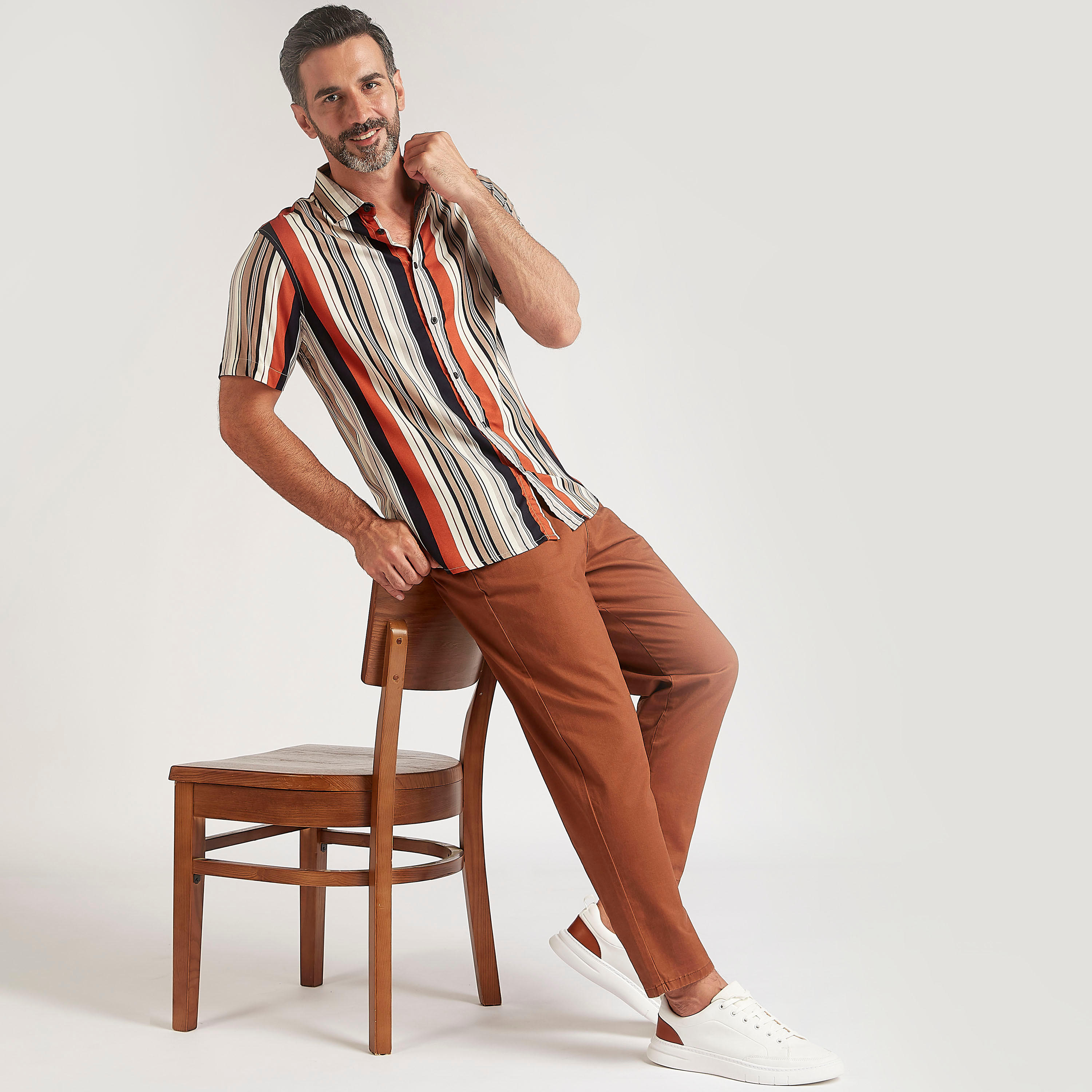 Striped Slim Fit Shirt with Short Sleeves-men-clothing-shirts-image-1
