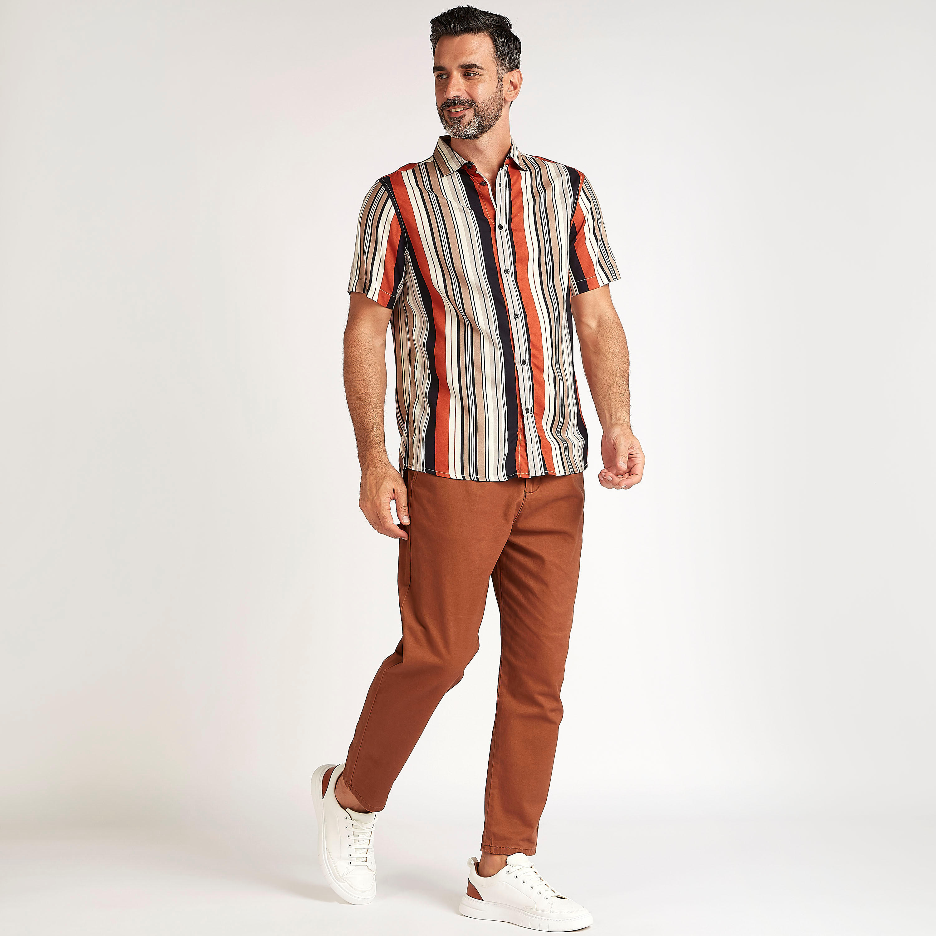 Striped Slim Fit Shirt with Short Sleeves-men-clothing-shirts-image-2