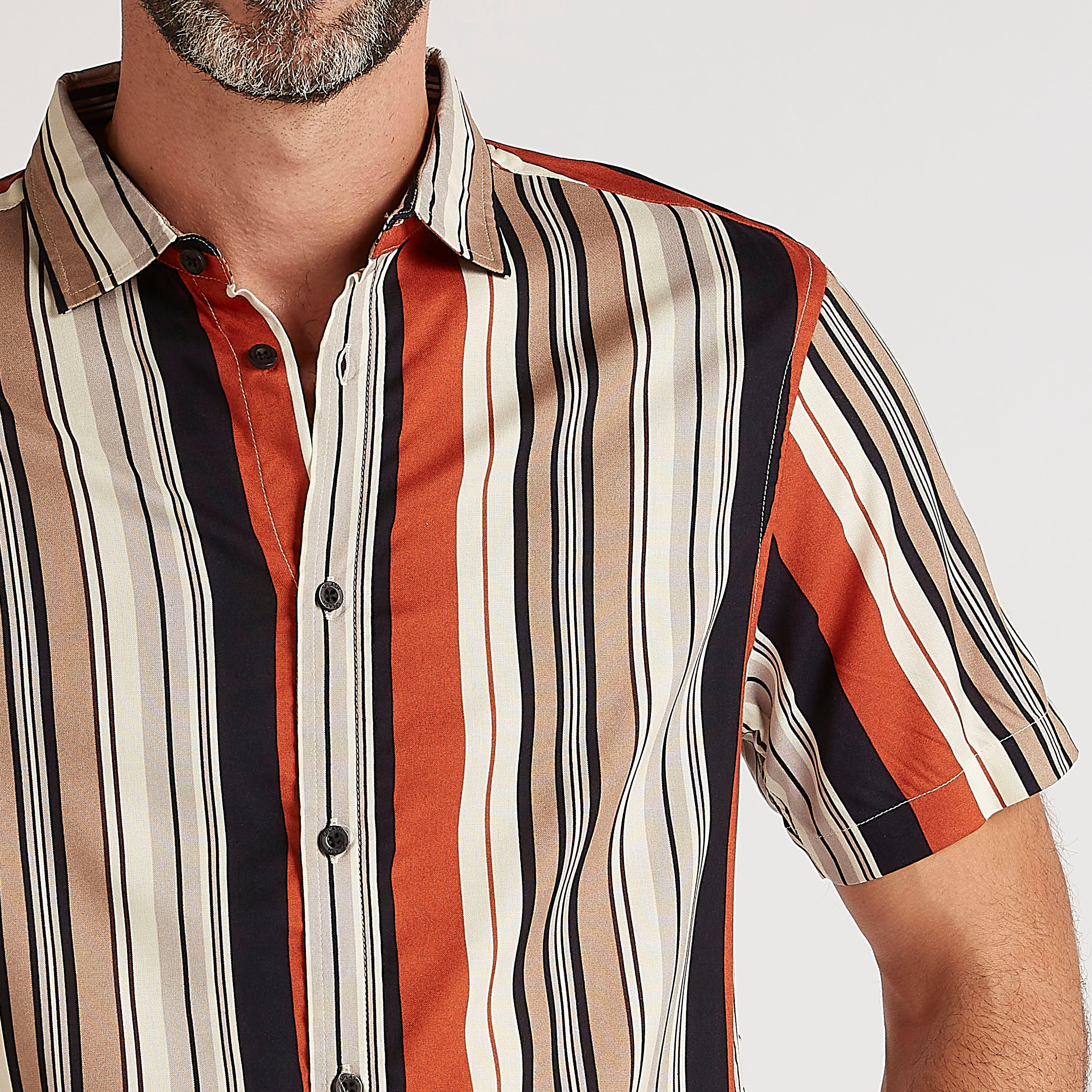 Striped Slim Fit Shirt with Short Sleeves-men-clothing-shirts-image-3