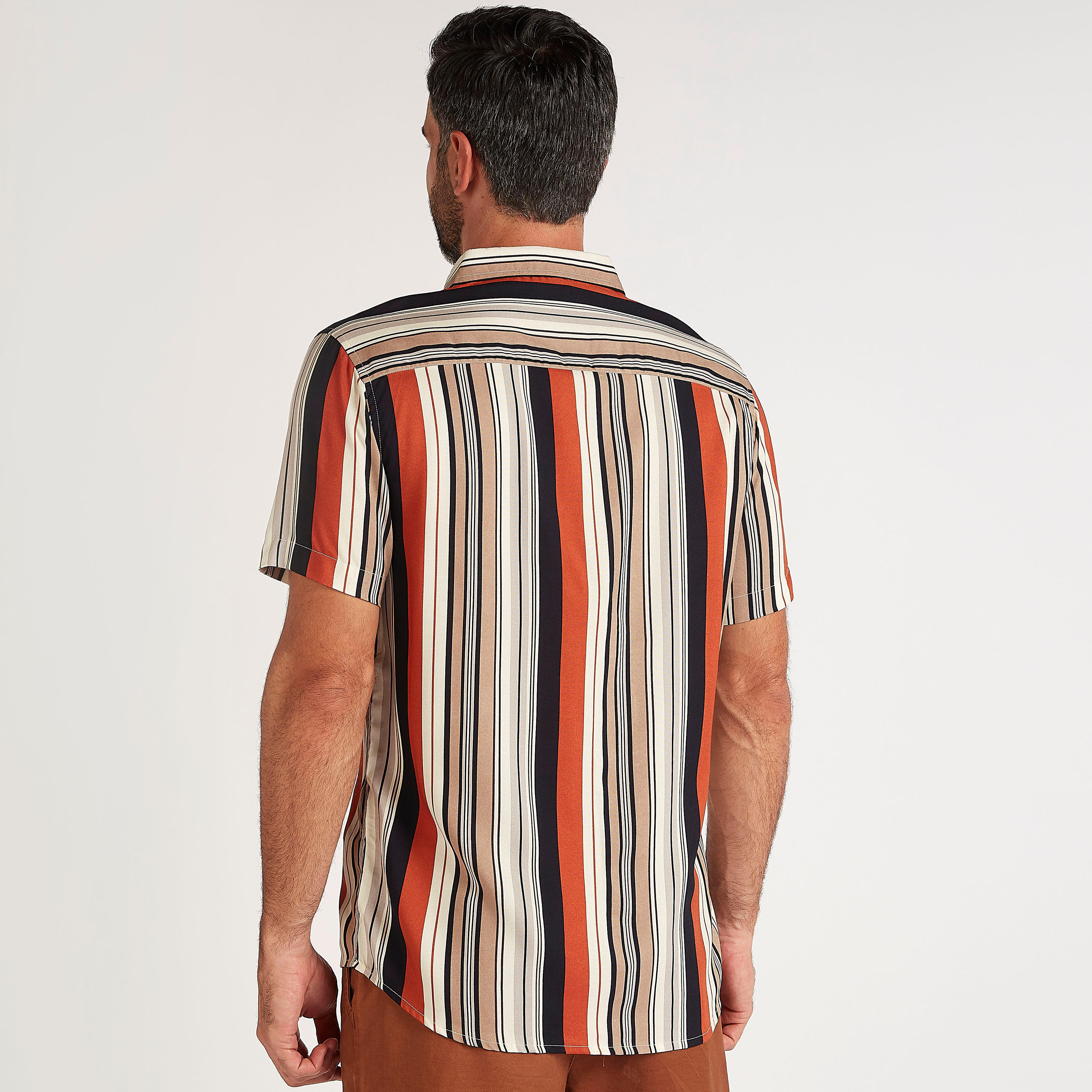 Striped Slim Fit Shirt with Short Sleeves-men-clothing-shirts-image-4