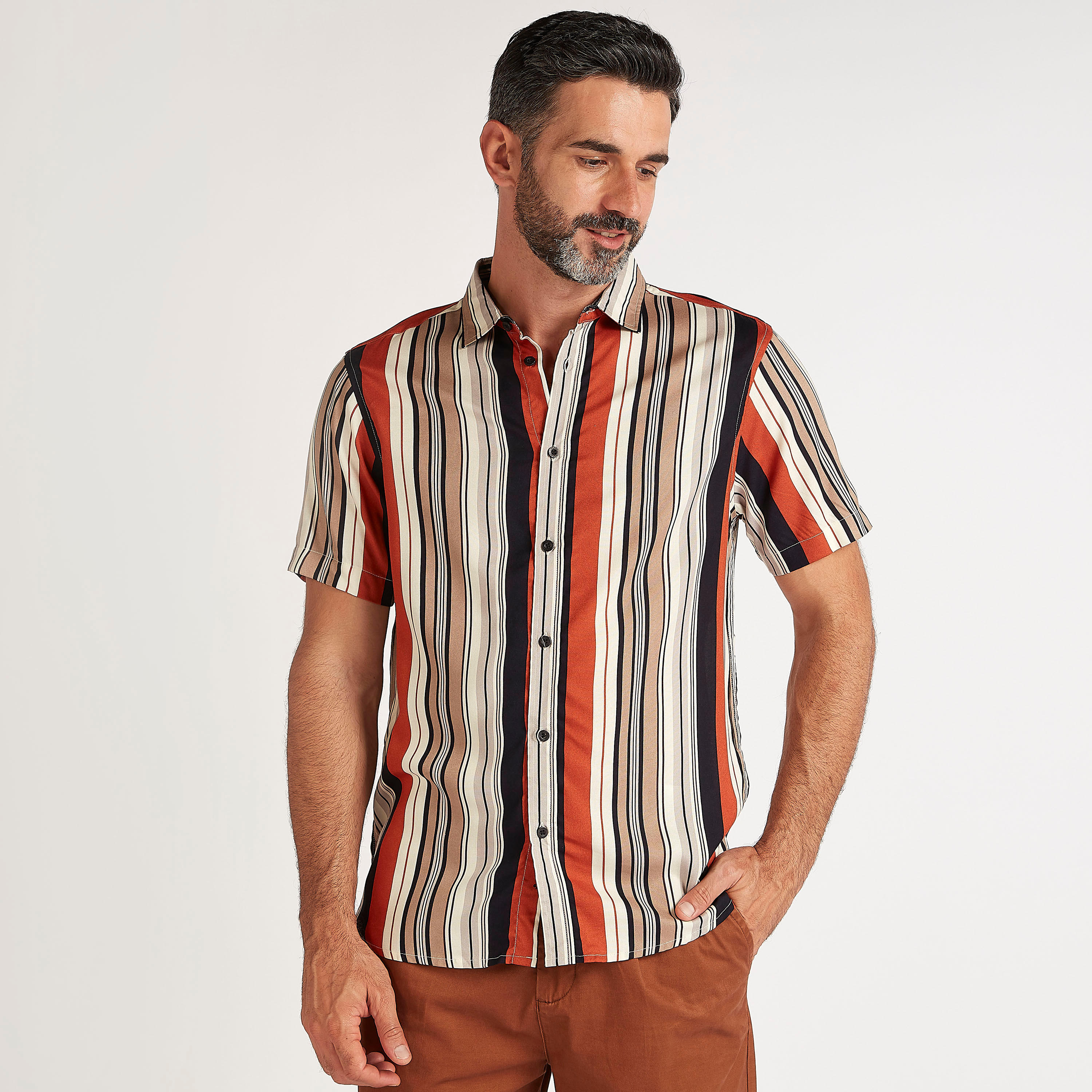 Striped Slim Fit Shirt with Short Sleeves-men-clothing-shirts-image-5
