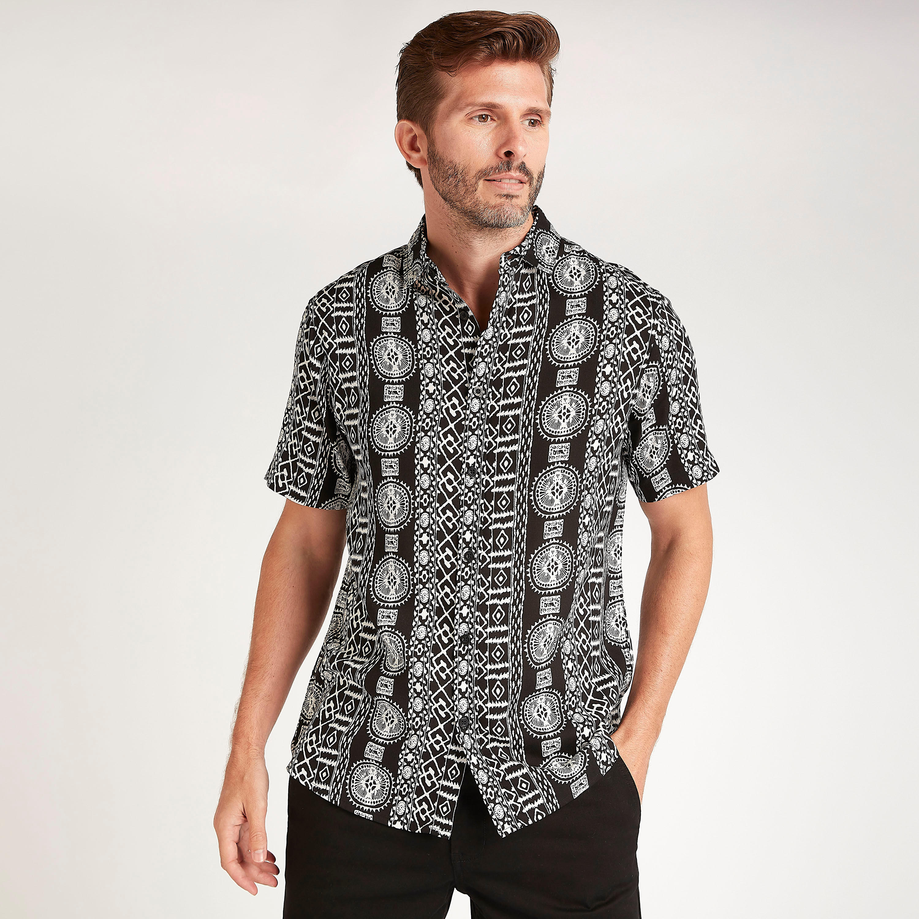 Printed Slim Fit Shirt with Short Sleeves-men-clothing-shirts-image-1