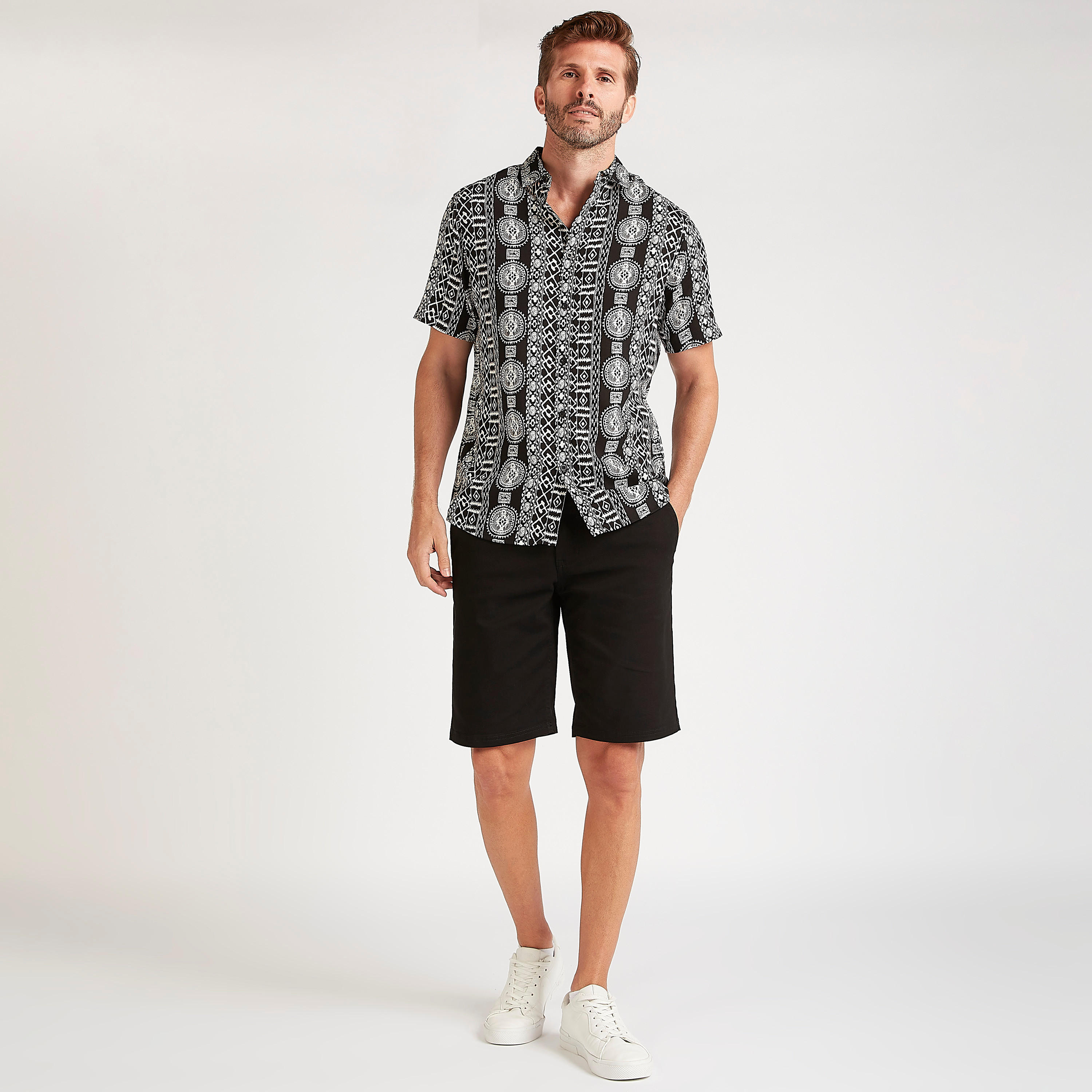 Printed Slim Fit Shirt with Short Sleeves-men-clothing-shirts-image-2