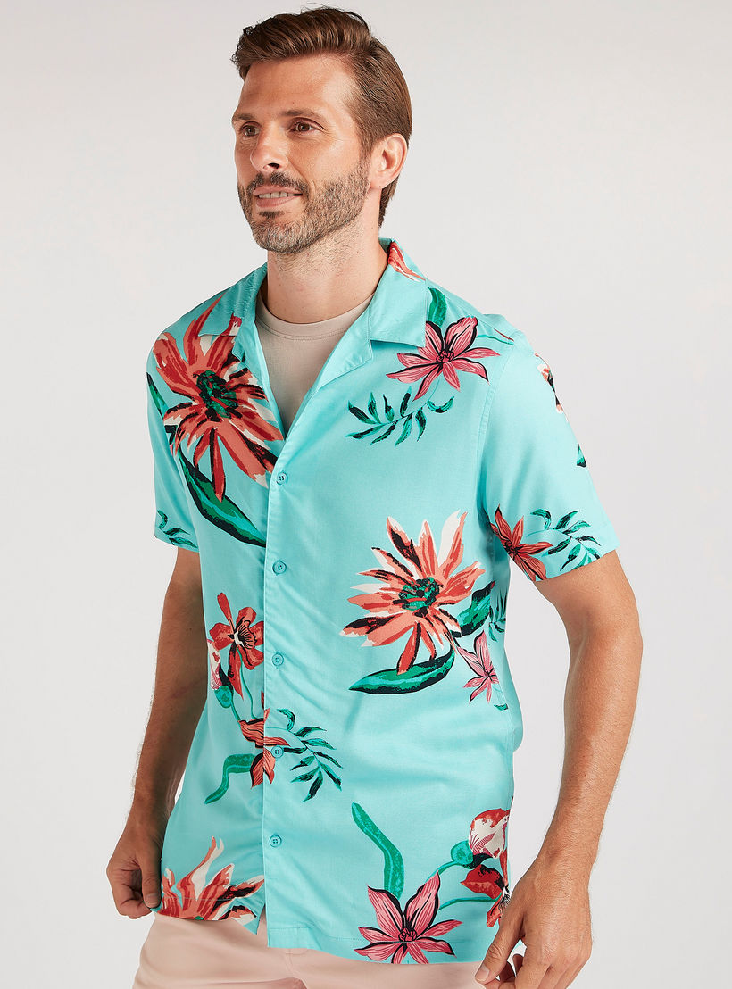 قميص بقصّة سليم بأكمام قصيرة وطبعات أزهار من آيكونيك-men-clothing-shirts-image-1
