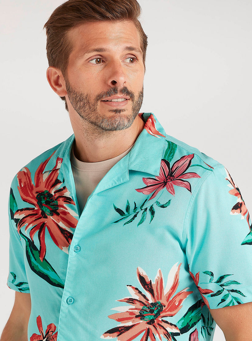 قميص بقصّة سليم بأكمام قصيرة وطبعات أزهار من آيكونيك-men-clothing-shirts-image-6