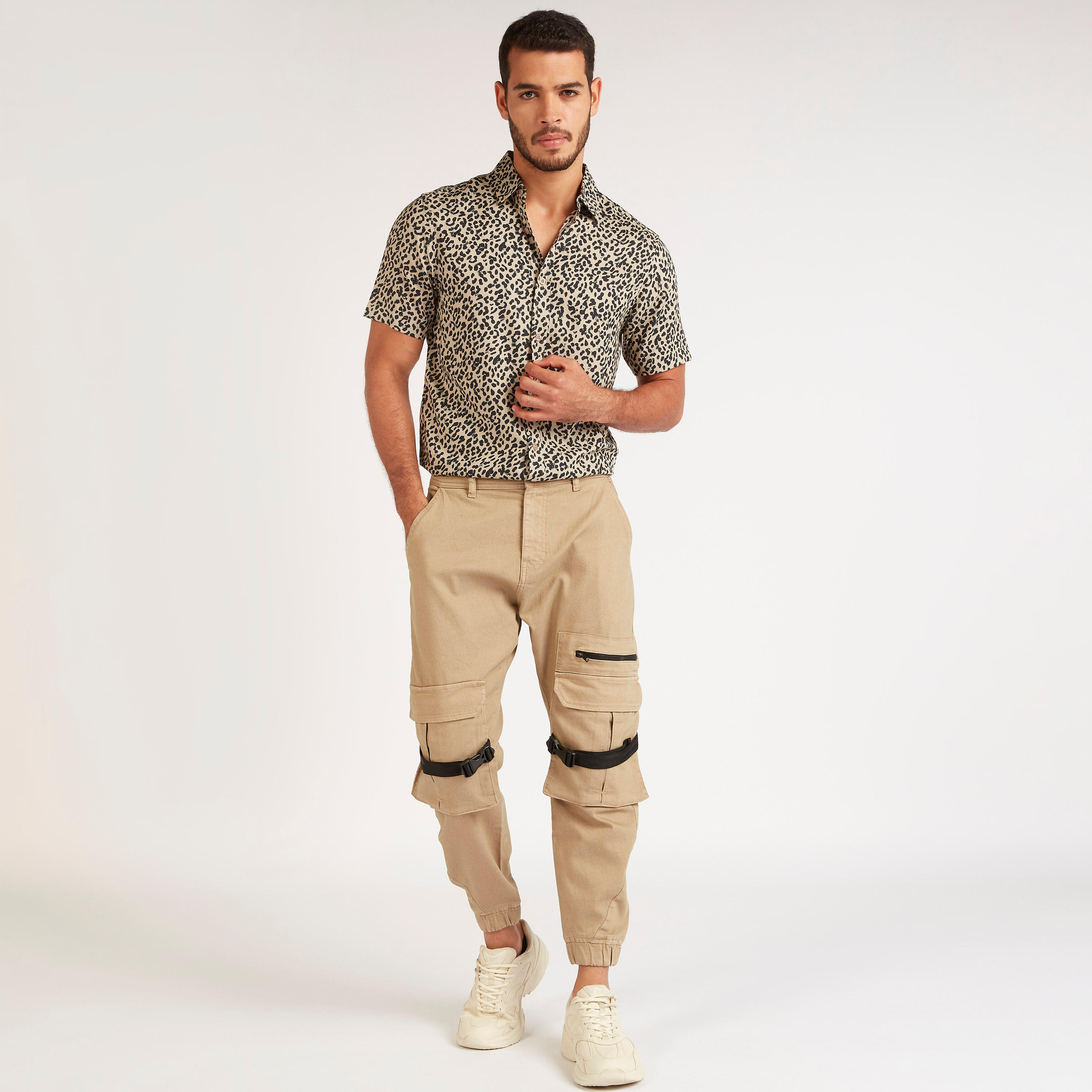 Animal Print Slim Fit Shirt with Short Sleeves-men-clothing-shirts-image-3