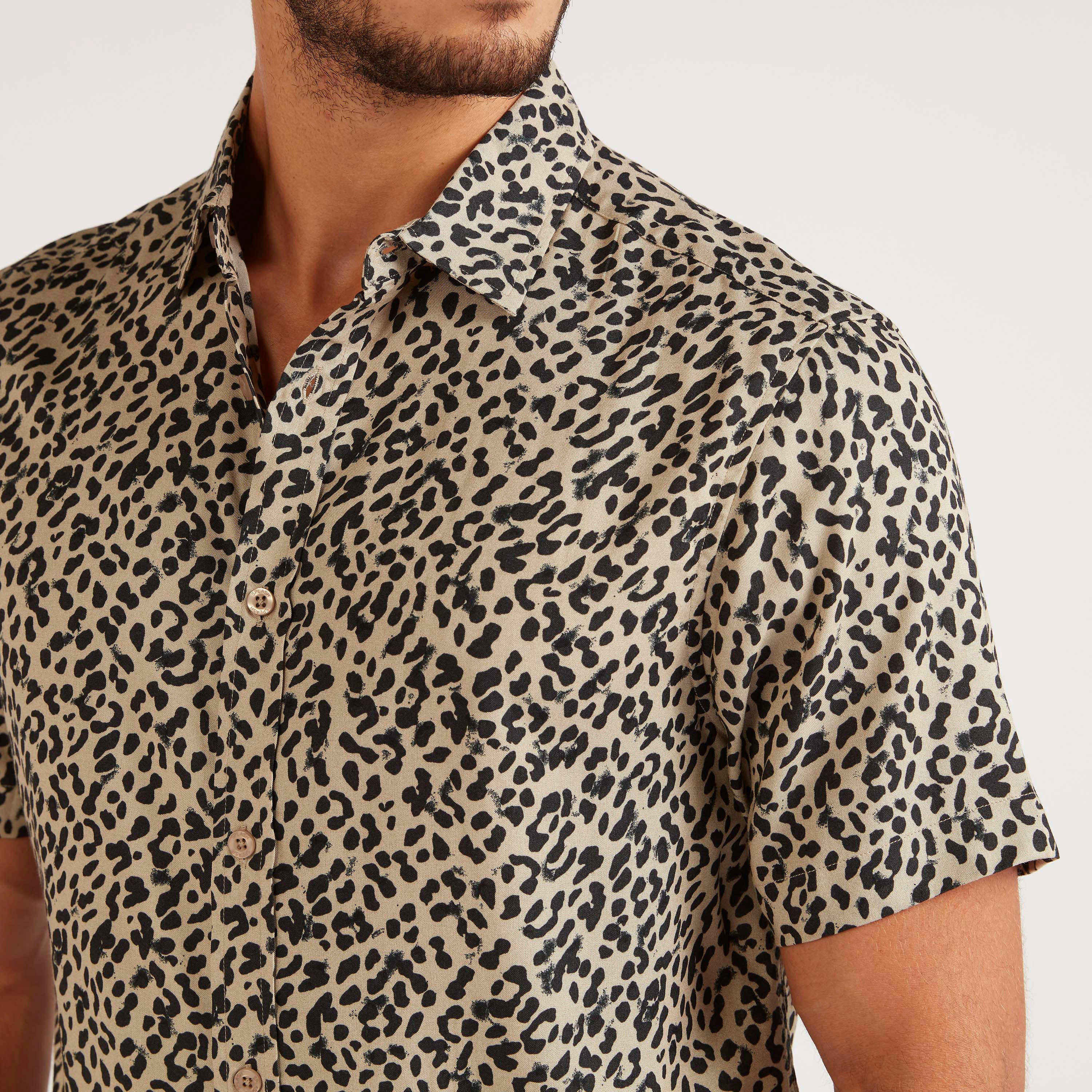 Animal Print Slim Fit Shirt with Short Sleeves-men-clothing-shirts-image-4