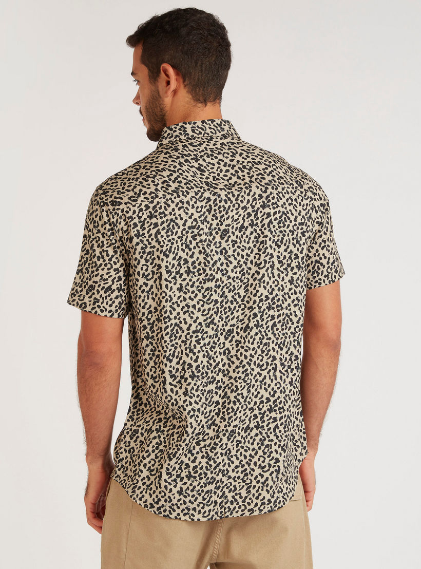 Animal Print Slim Fit Shirt with Short Sleeves-men-clothing-shirts-image-5