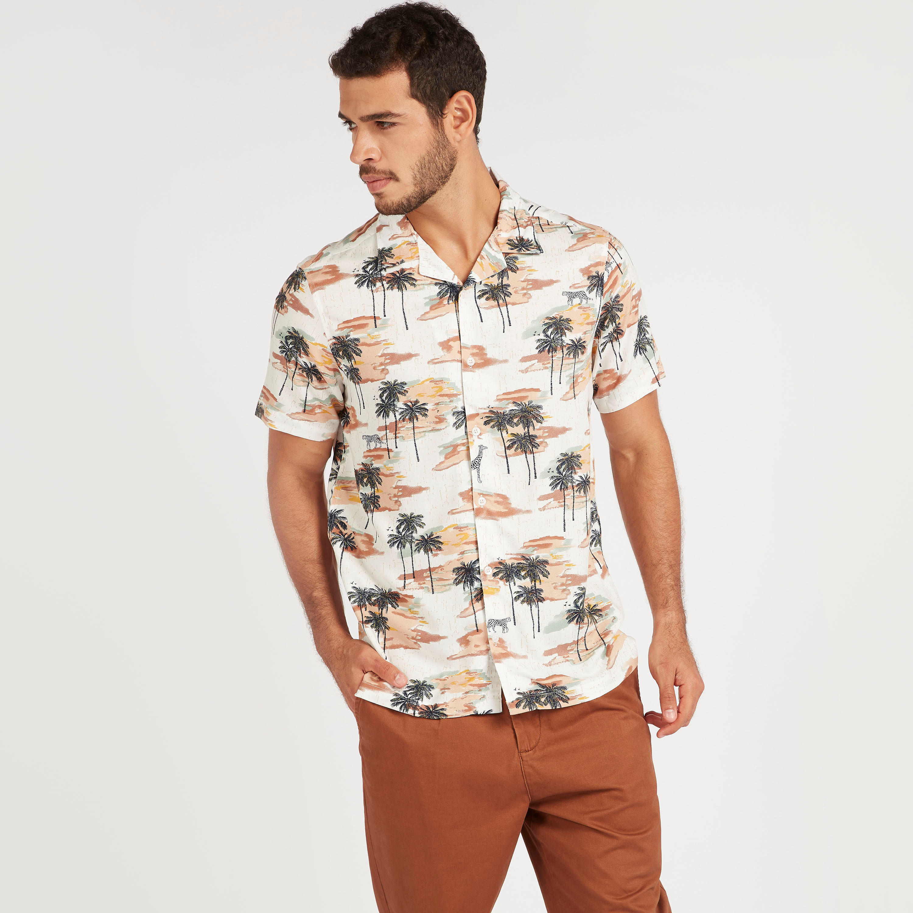 Printed Slim Fit Shirt with Short Sleeves-men-clothing-shirts-image-2