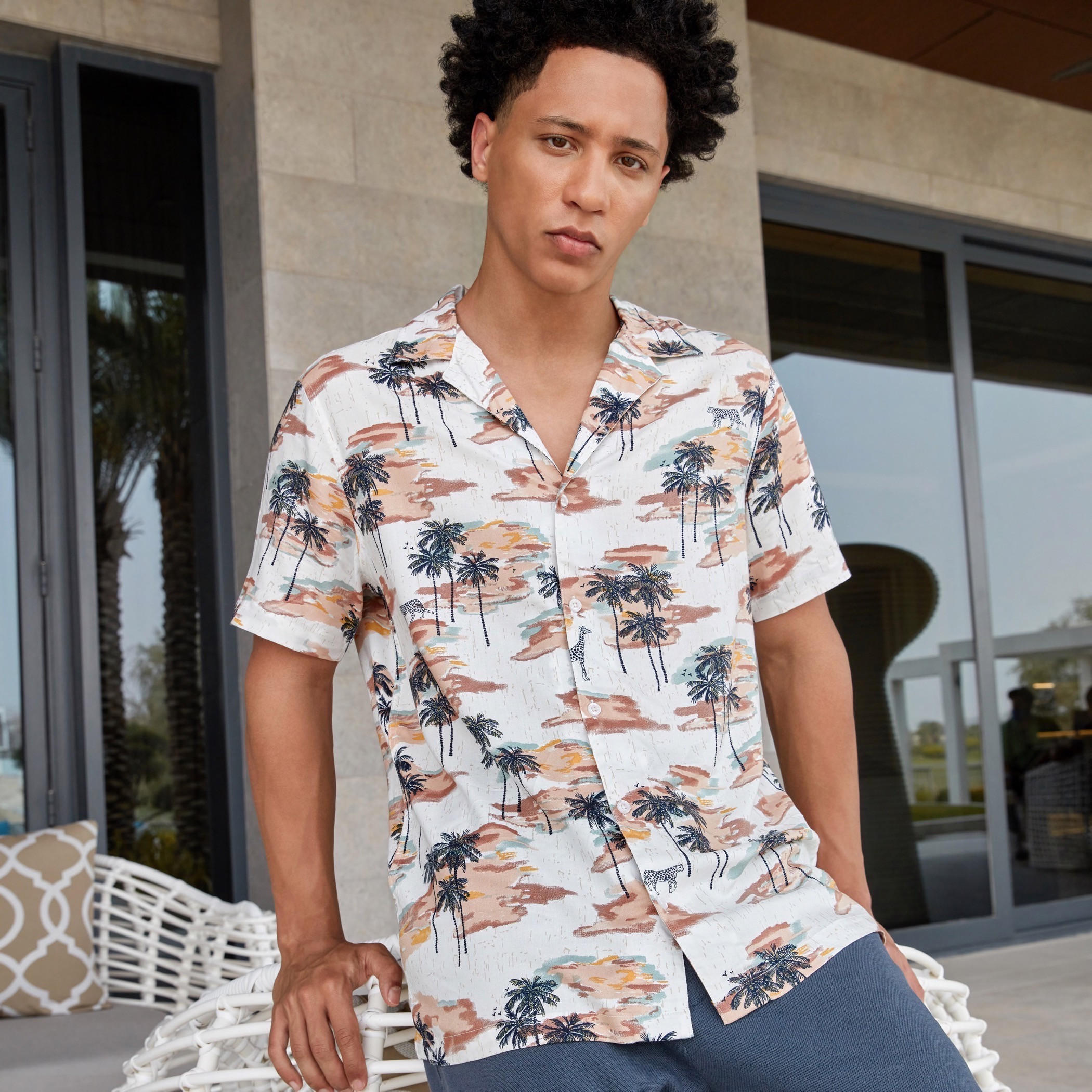 Printed Slim Fit Shirt with Short Sleeves-men-clothing-shirts-image-1
