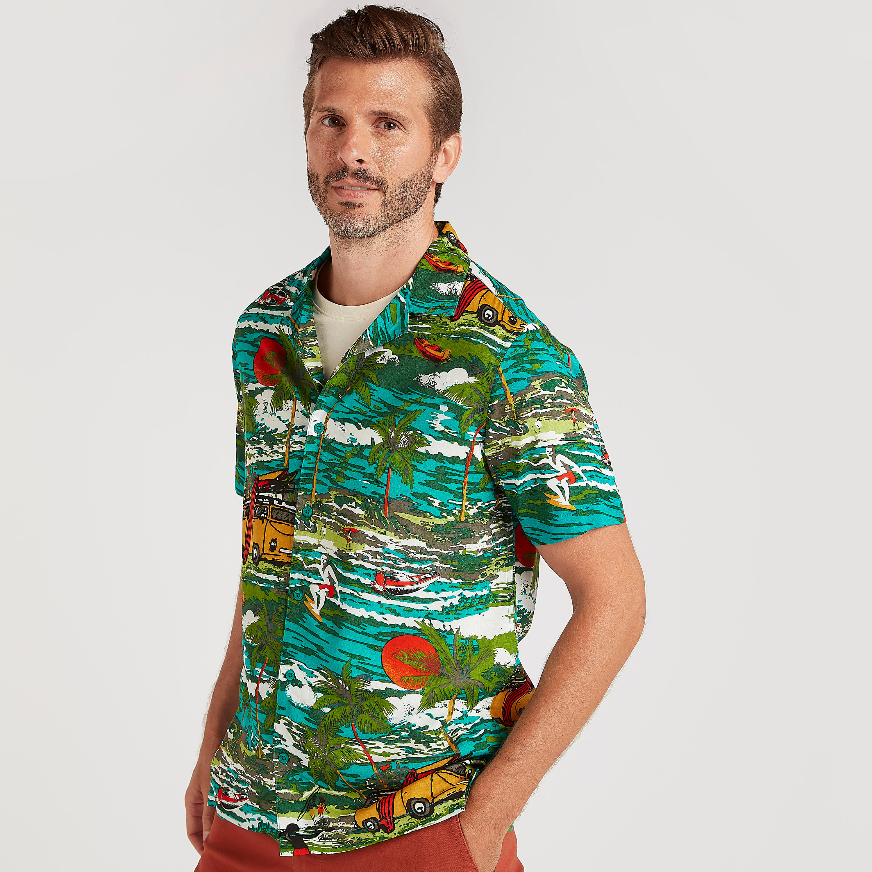 قميص سليم فيت بطبعات وأكمام قصيرة-men-clothing-shirts-image-4