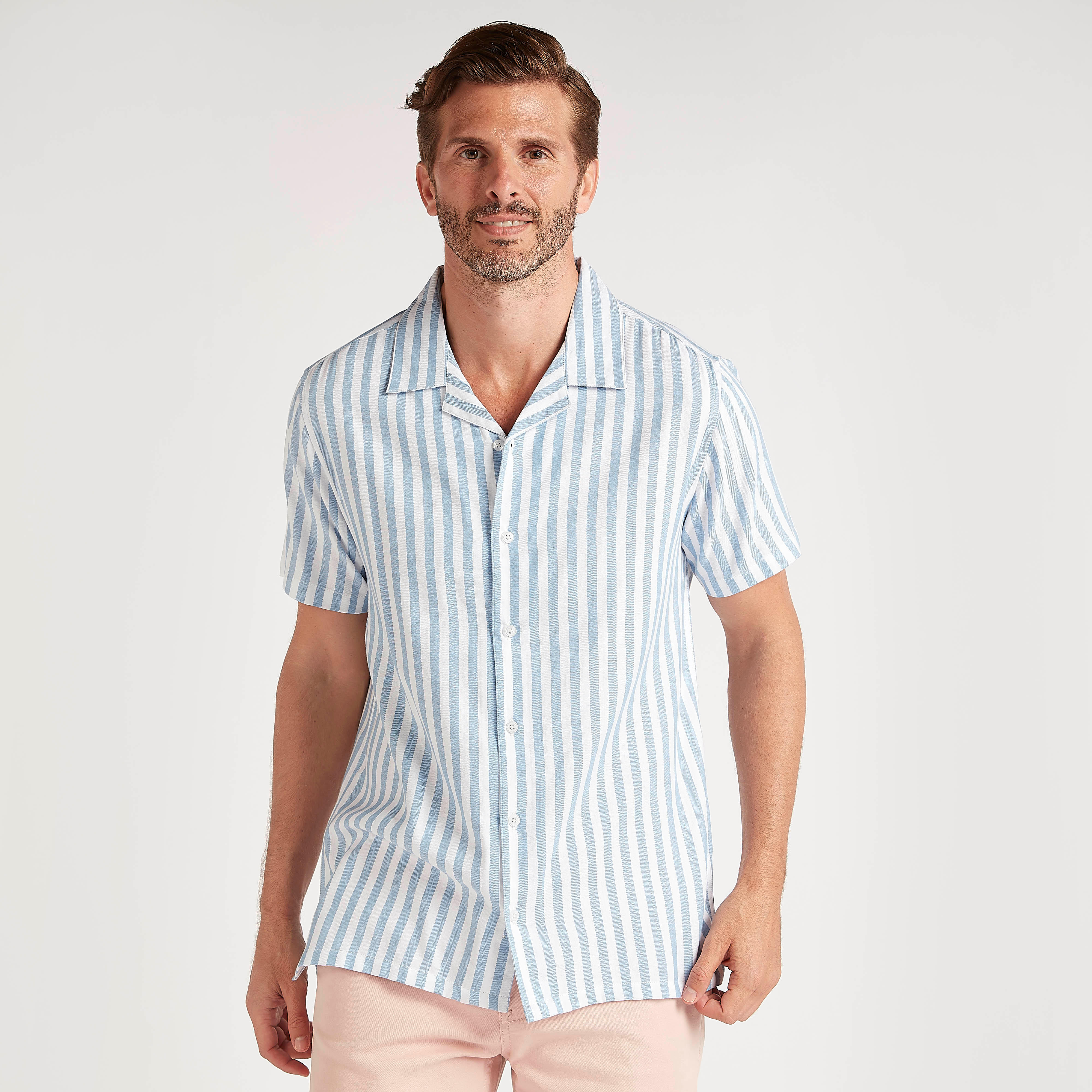 Striped Slim Fit Shirt with Short Sleeves-men-clothing-shirts-image-1