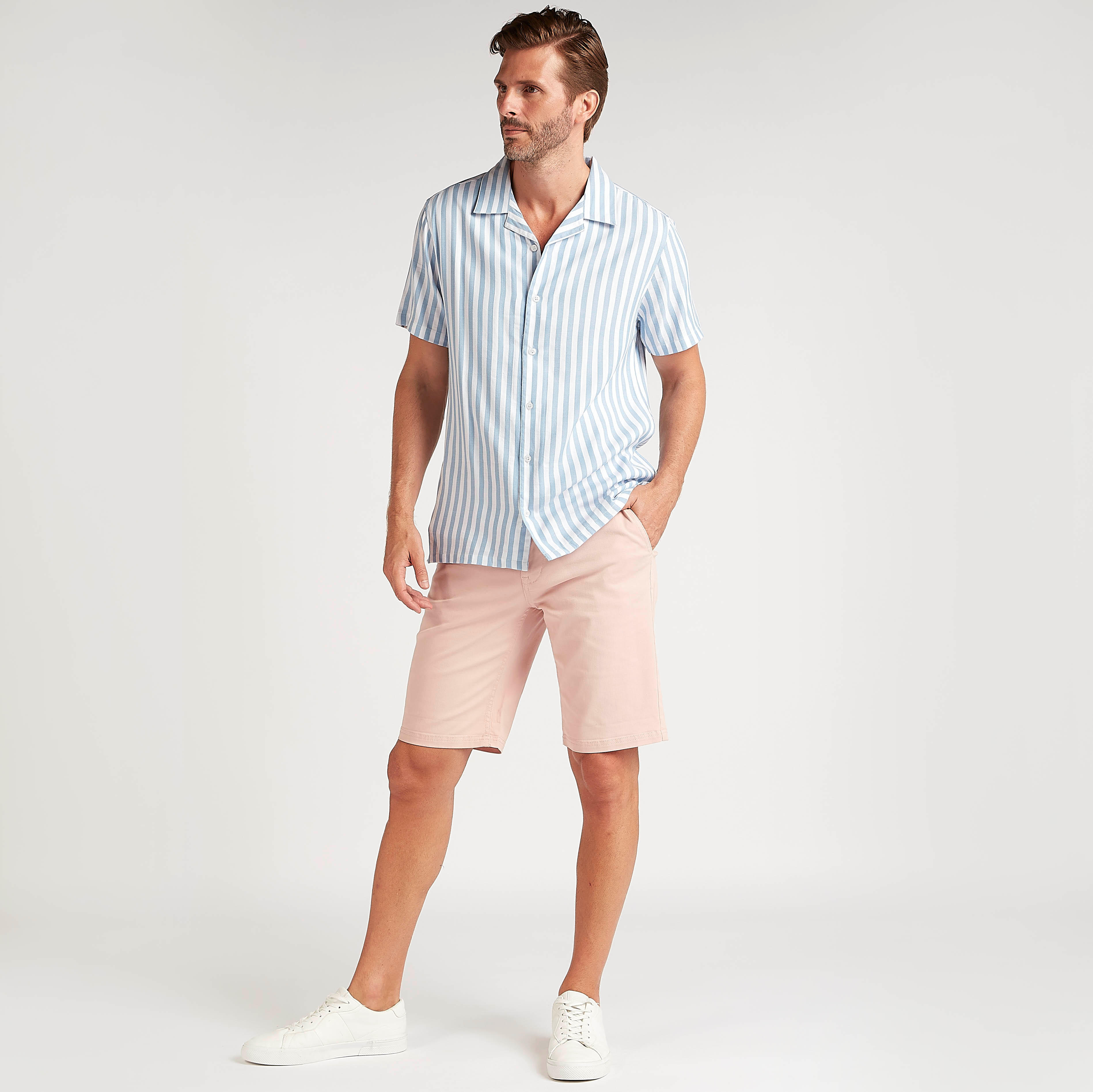 Striped Slim Fit Shirt with Short Sleeves-men-clothing-shirts-image-2