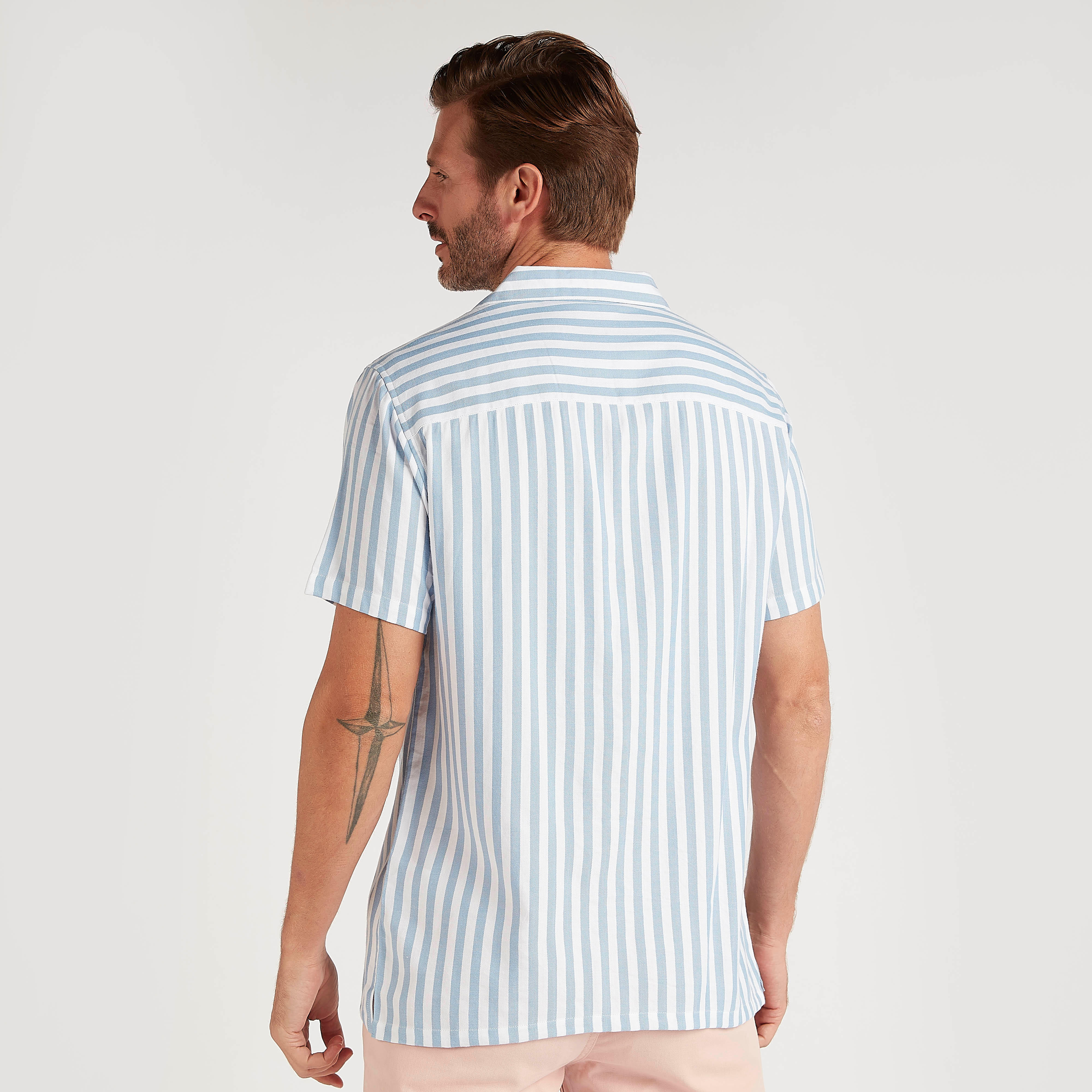 Striped Slim Fit Shirt with Short Sleeves-men-clothing-shirts-image-4