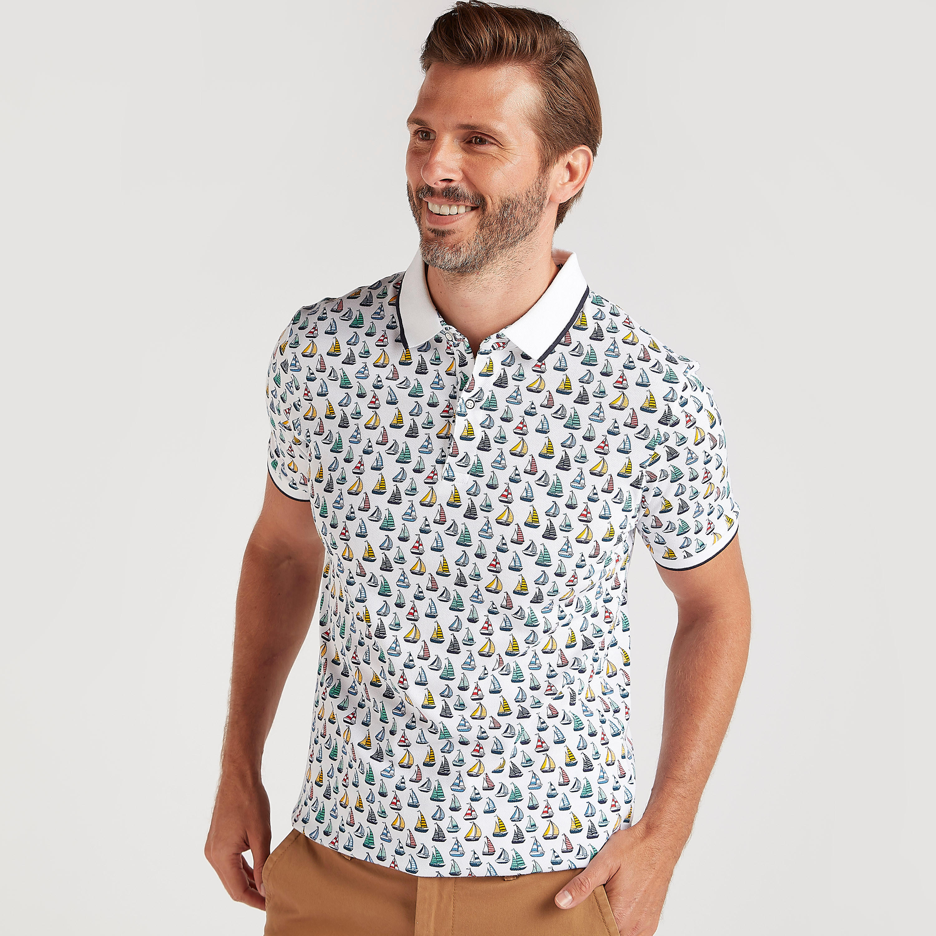 تيشيرت بولو بطبعات قارب وأكمام قصيرة-men-clothing-tshirtsandpolos-polos-image-1