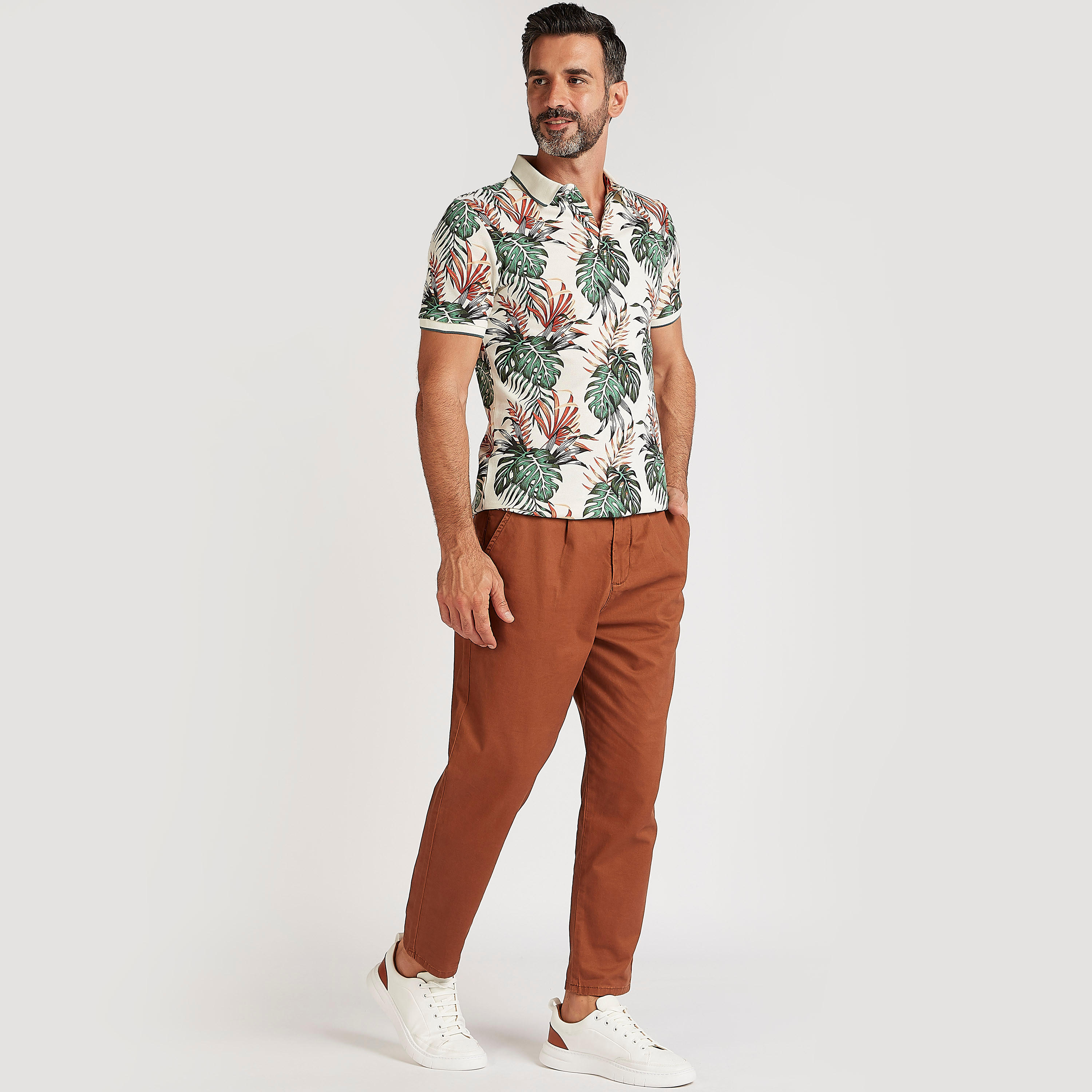 Tropical Print Polo T-shirt with Short Sleeves-men-clothing-tshirtsandpolos-polos-image-2
