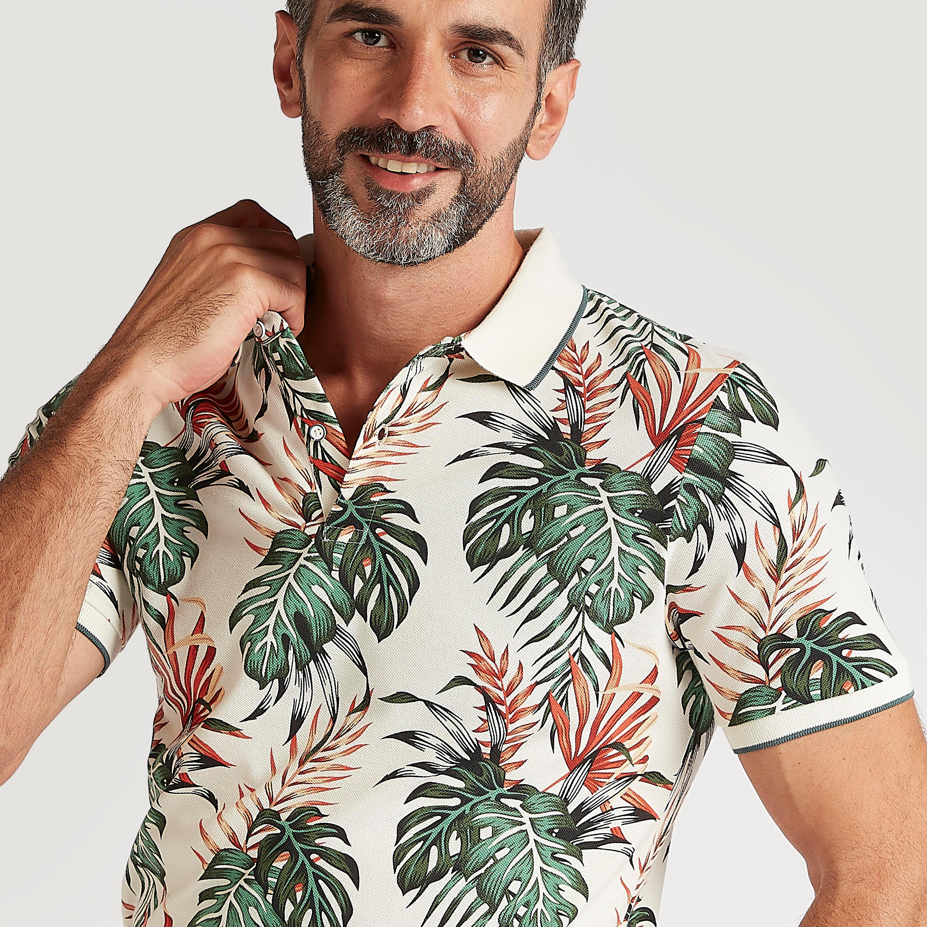 Tropical Print Polo T-shirt with Short Sleeves-men-clothing-tshirtsandpolos-polos-image-3