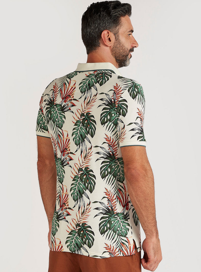 Tropical Print Polo T-shirt with Short Sleeves-men-clothing-tshirtsandpolos-polos-image-4
