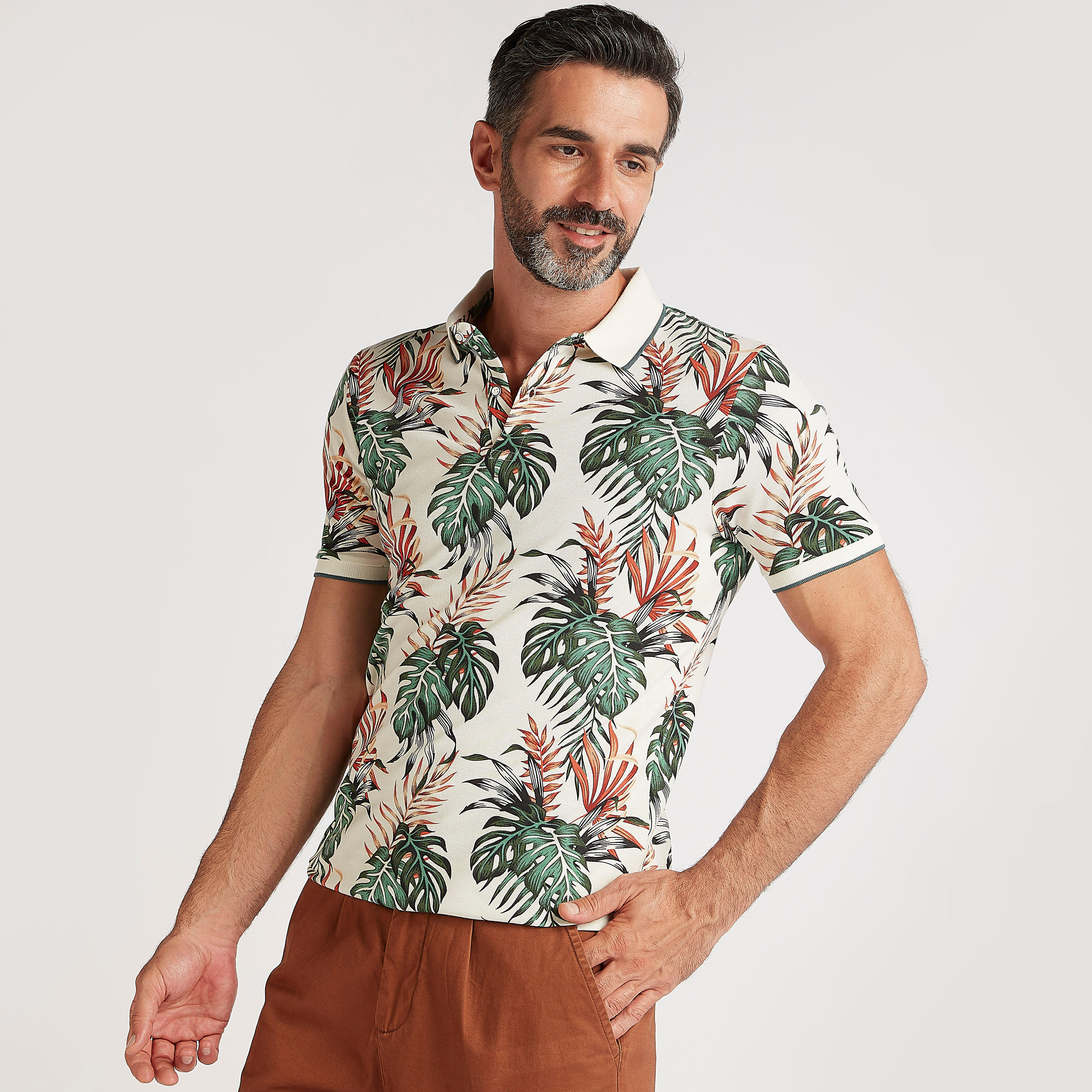 Tropical Print Polo T-shirt with Short Sleeves-men-clothing-tshirtsandpolos-polos-image-5
