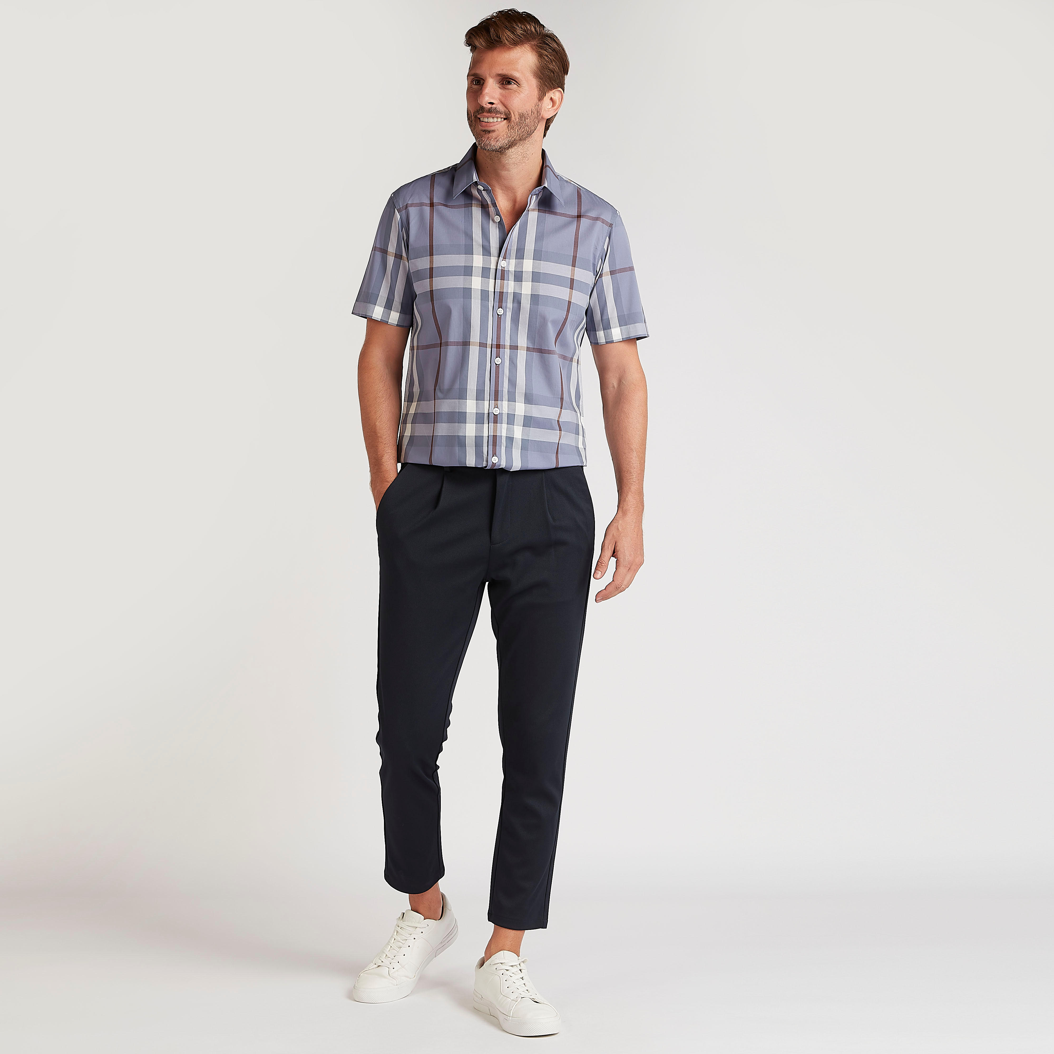 قميص سليم فيت كاروهات بأكمام قصيرة-men-clothing-shirts-image-2