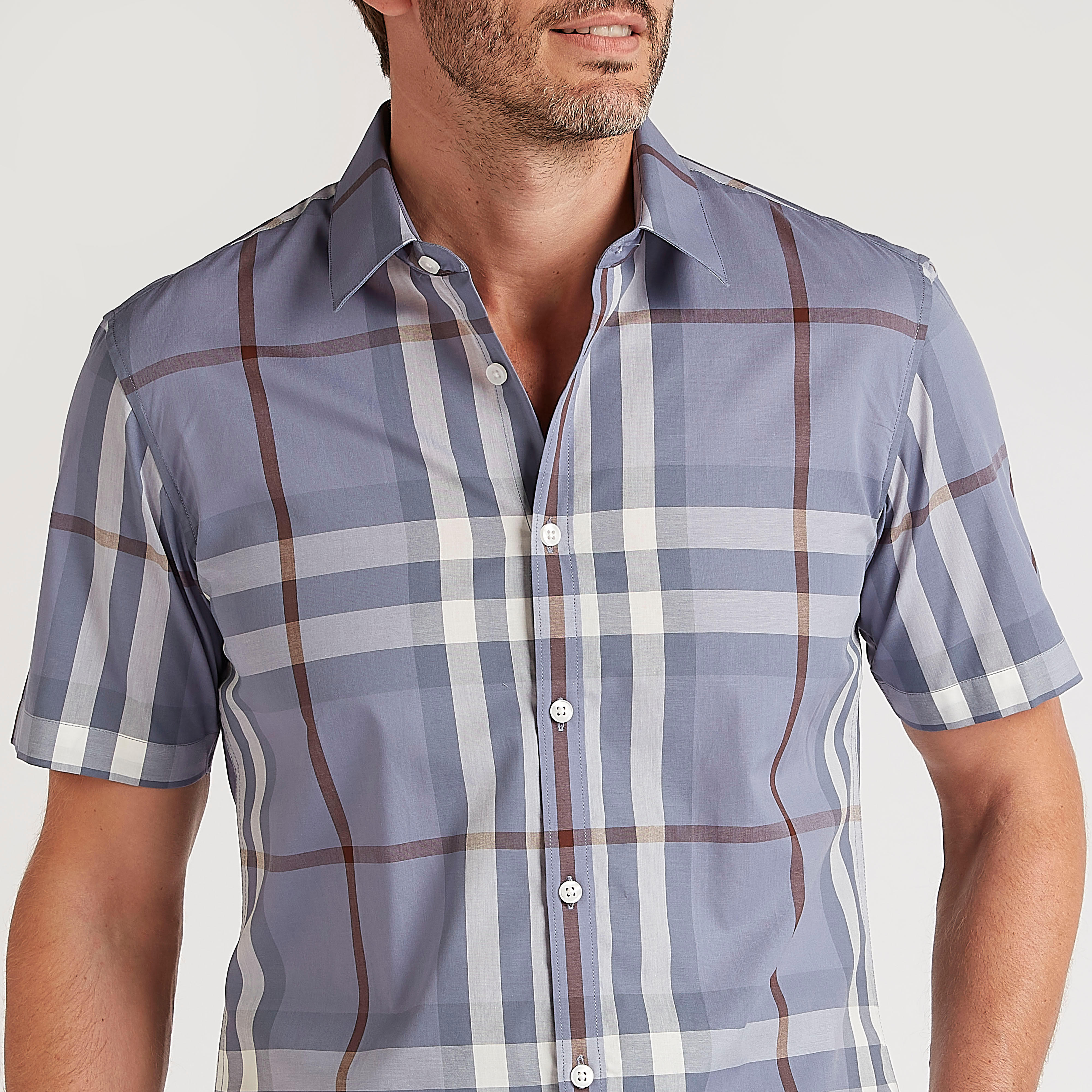 قميص سليم فيت كاروهات بأكمام قصيرة-men-clothing-shirts-image-3
