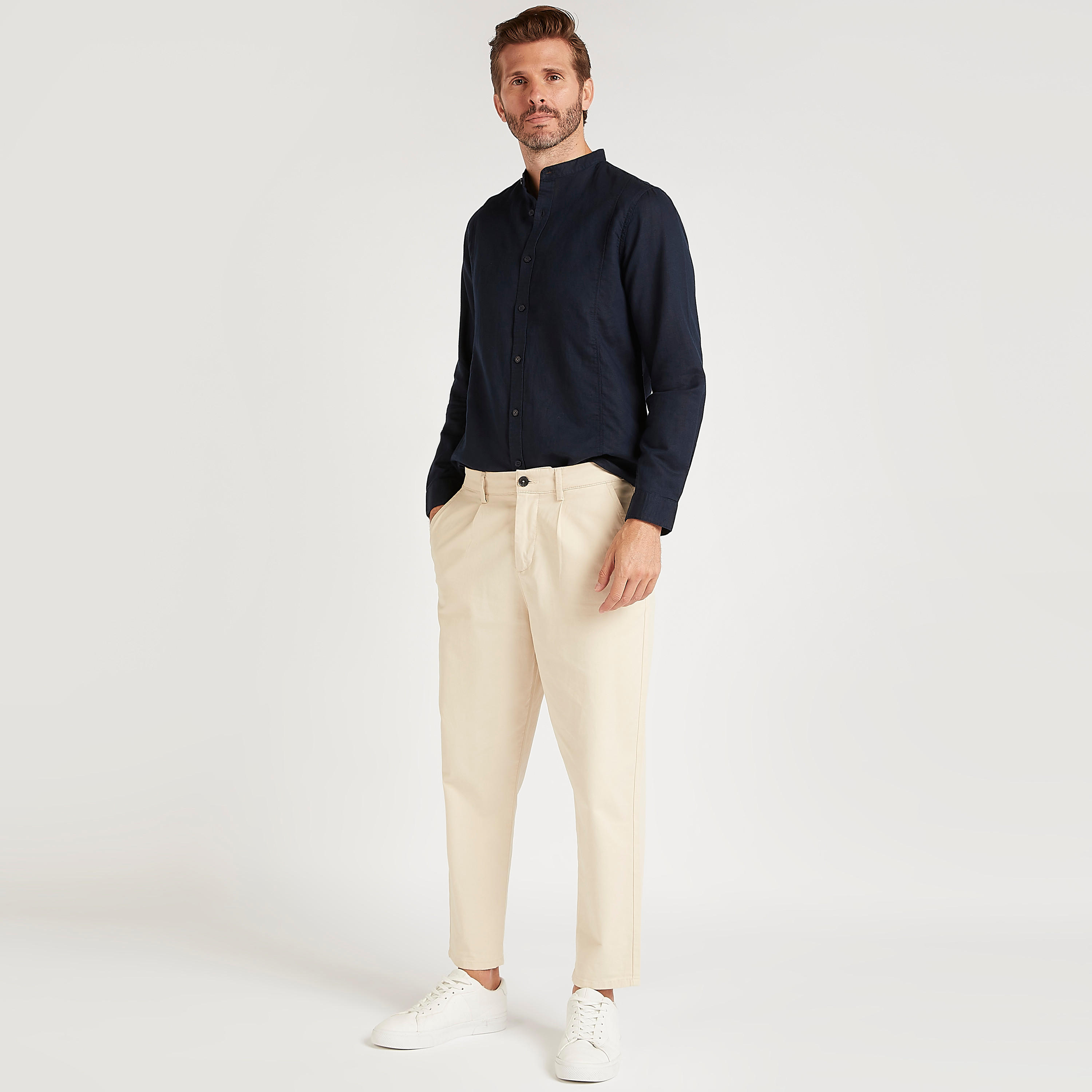 Solid Shirt with Mandarin Collar and Long Sleeves-men-clothing-shirts-image-2